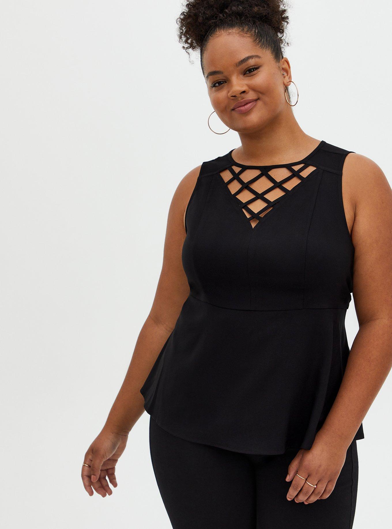 Torrid hotsell Peplum Crepe Cage Front Top