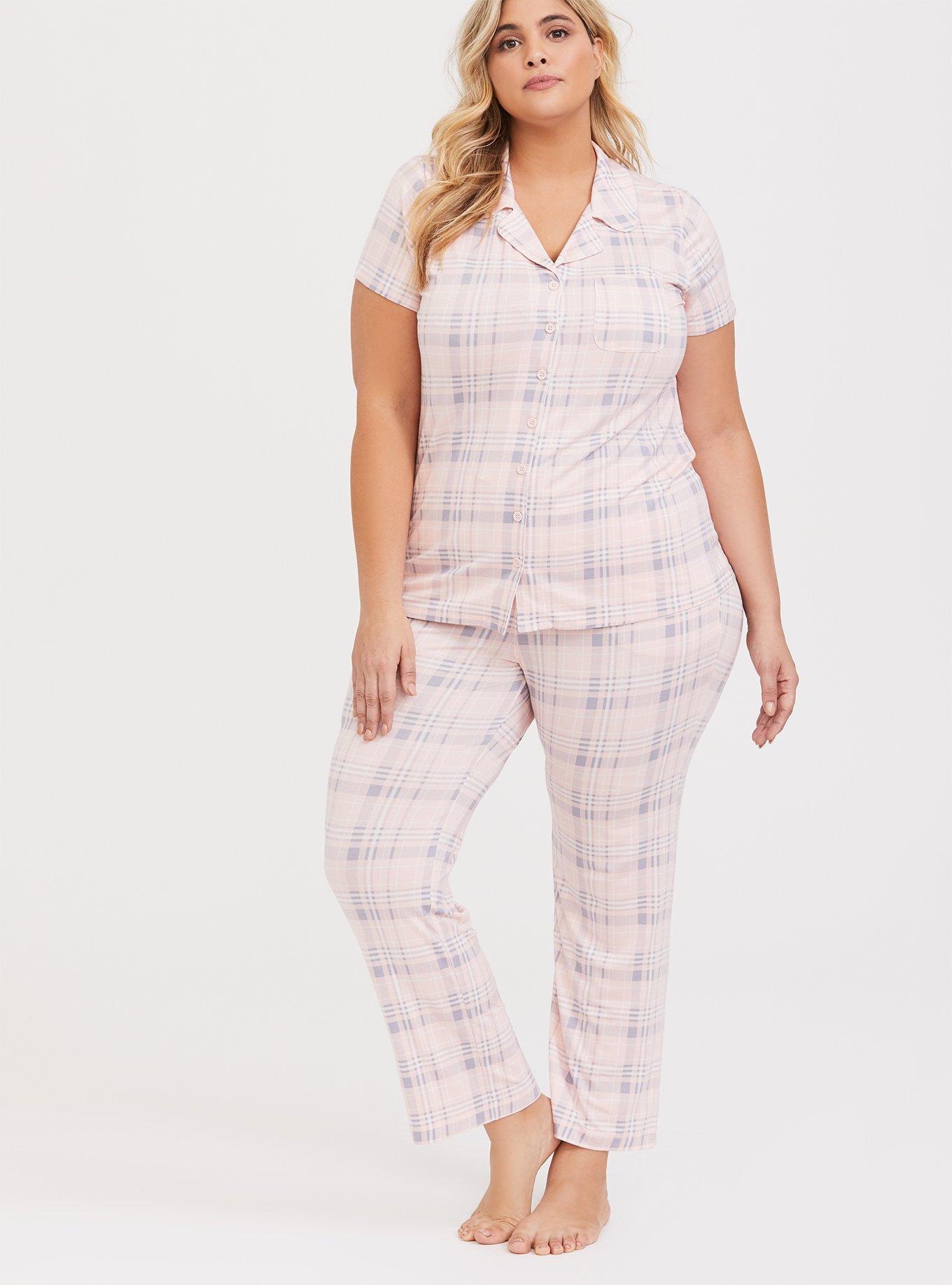 Straight Leg Pyjama Pants - Pink plaid