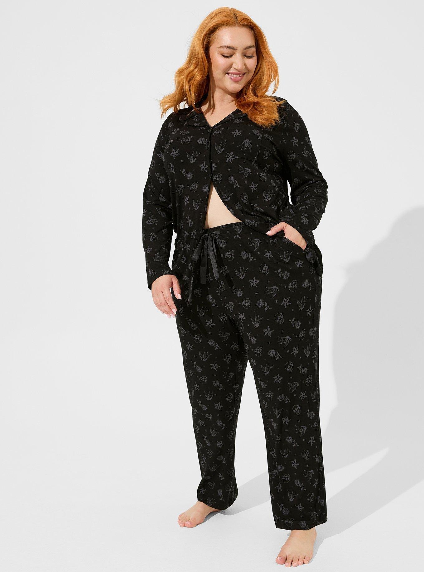 Plus Size Floral Jacquard Pajama Pants Set