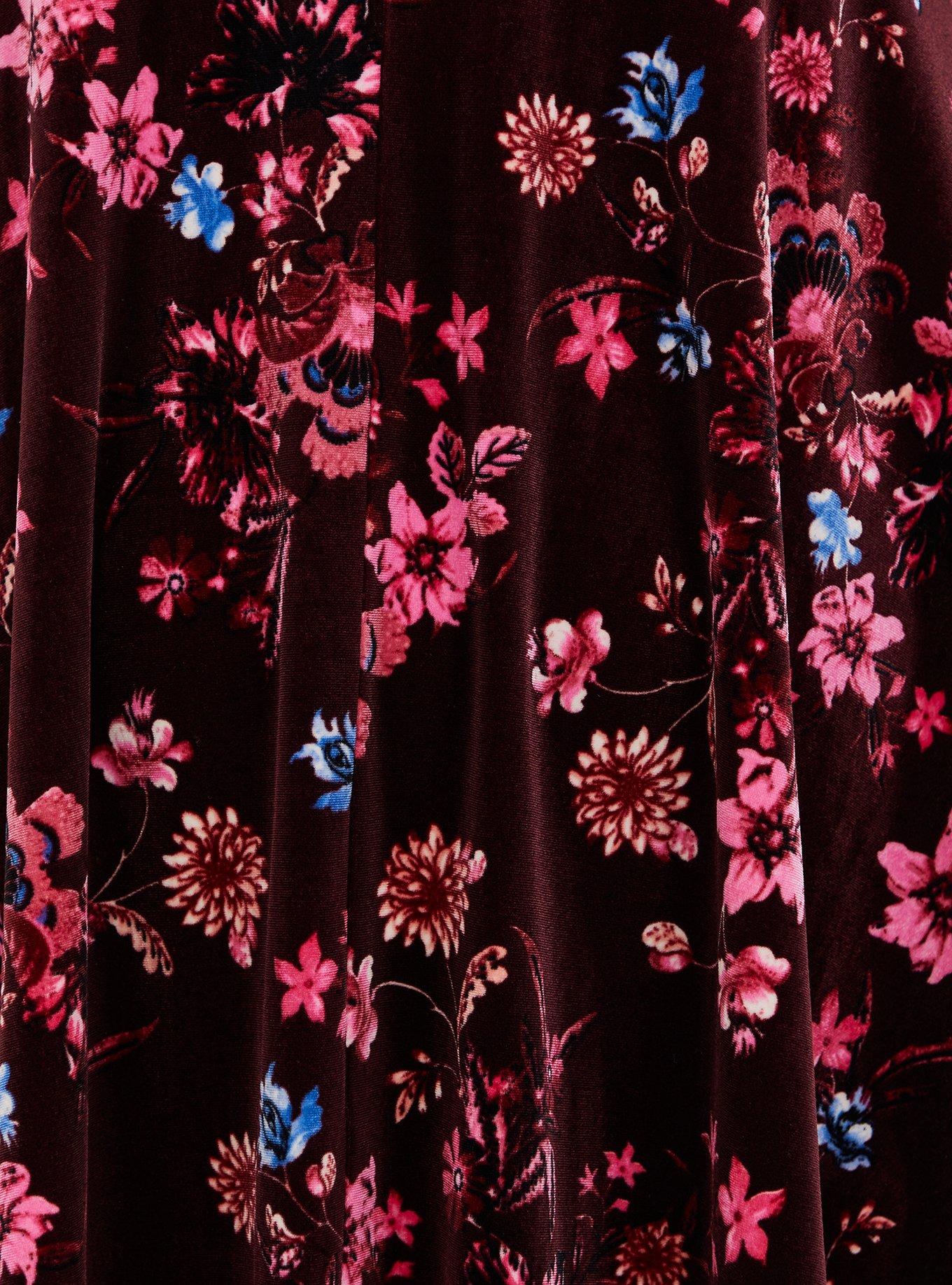 Burgundy Floral Velvet Ladder Neck Dress, FLORAL BURGUNDY, alternate