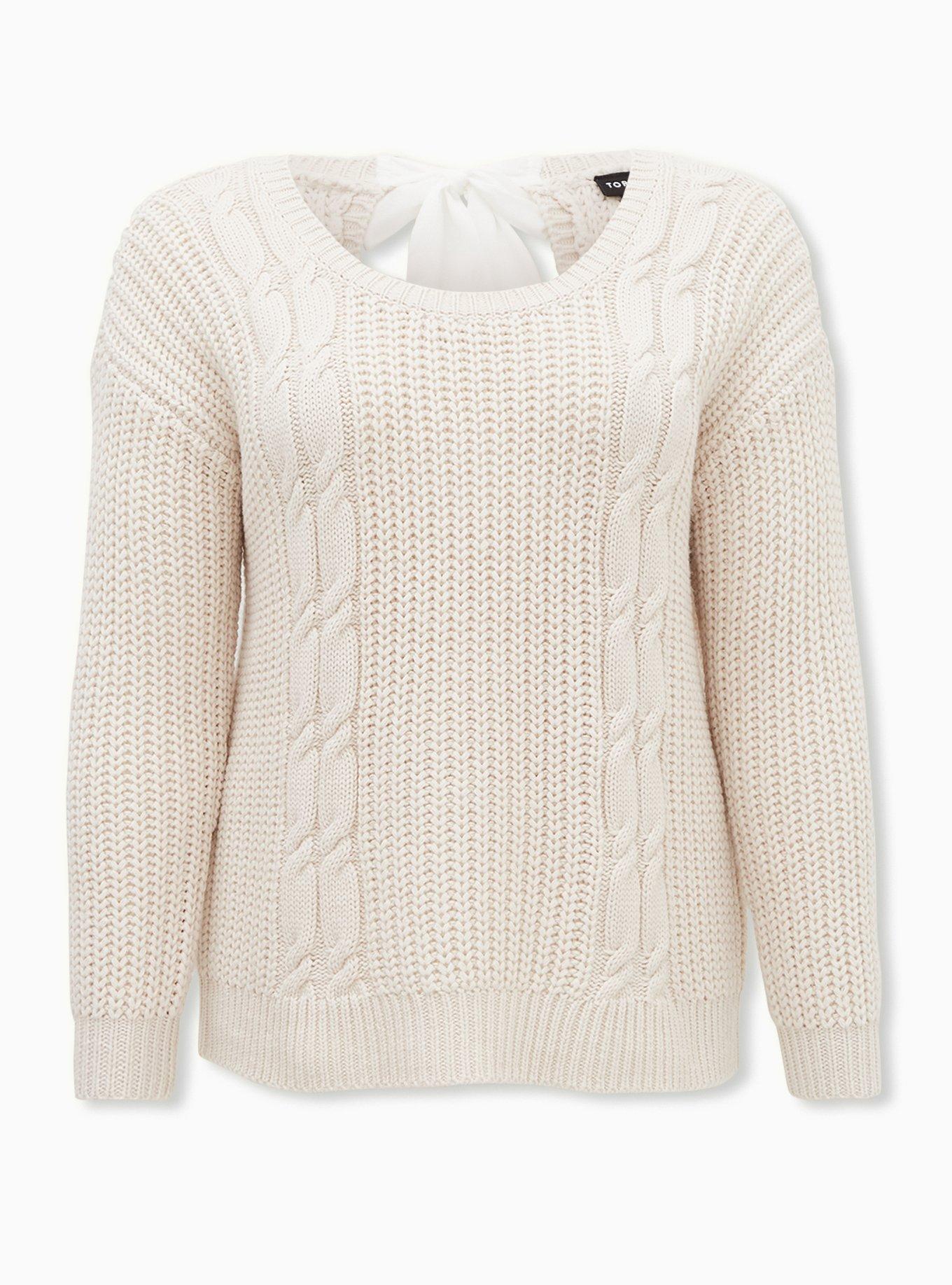 Chunky Pullover Tie Back Drop Shoulder Sweater, IVORY, hi-res
