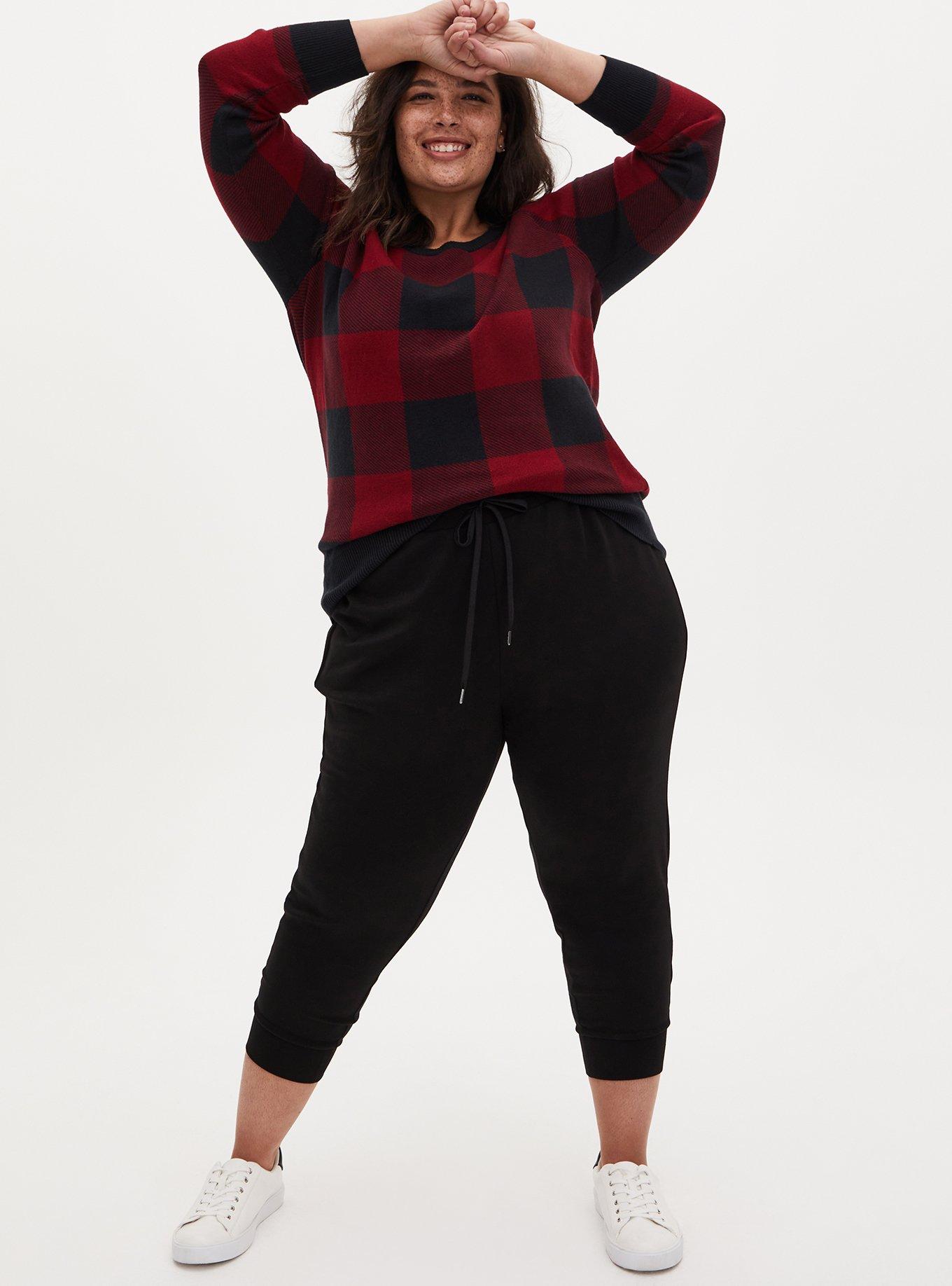 Cotton Pullover Raglan Sweater, RED PLAID, alternate