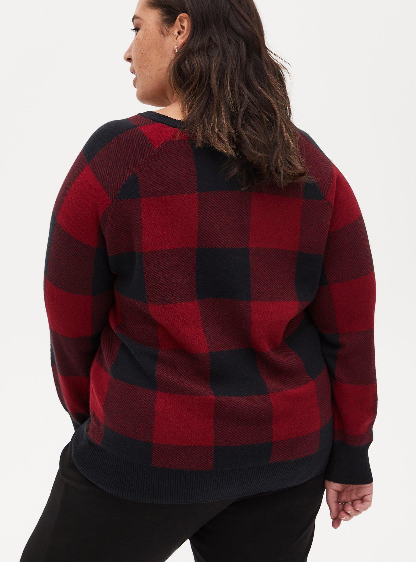 Cotton Pullover Raglan Sweater, RED PLAID, alternate