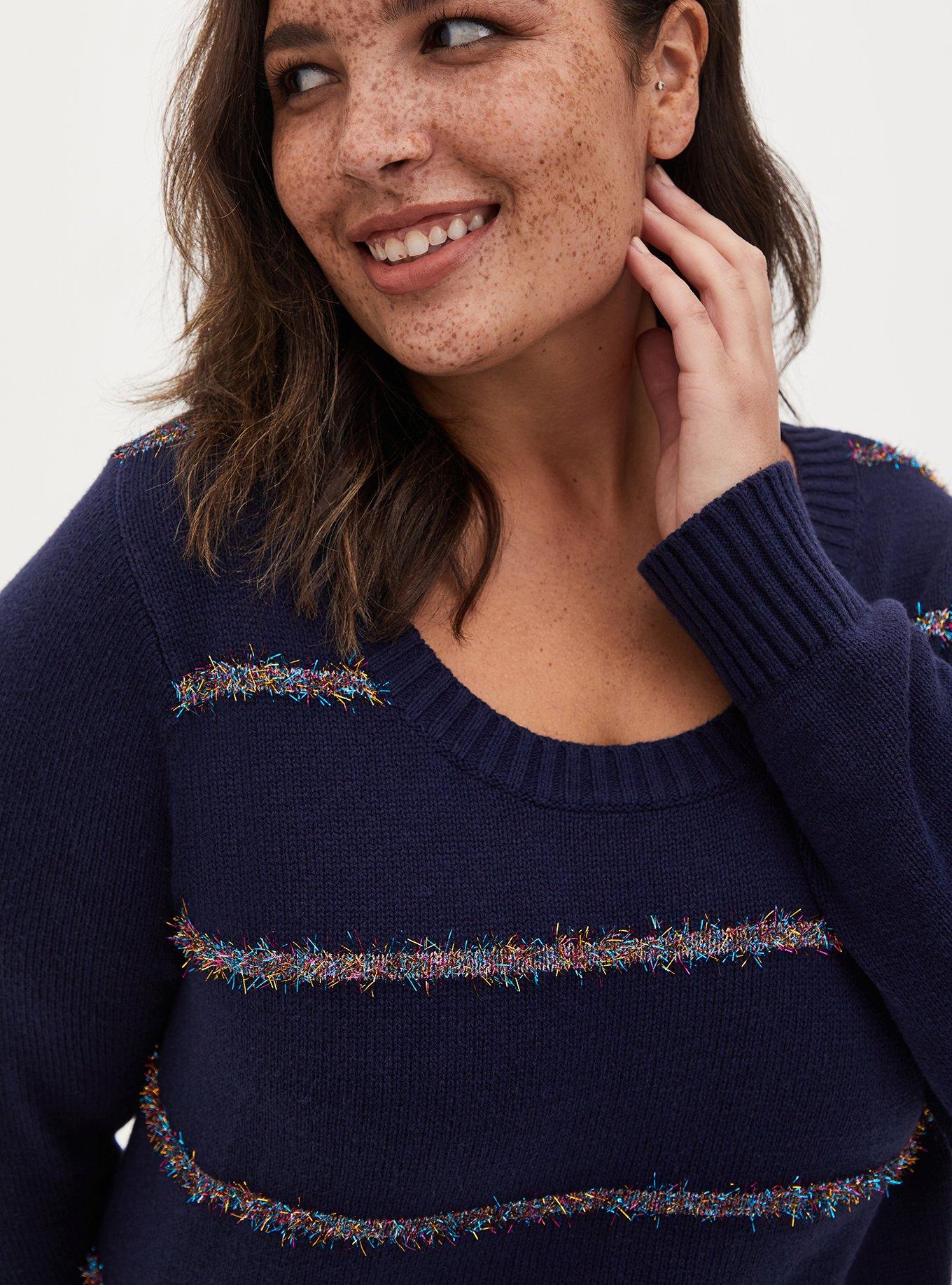 Tinsel Stripe Holiday Sweater - Navy