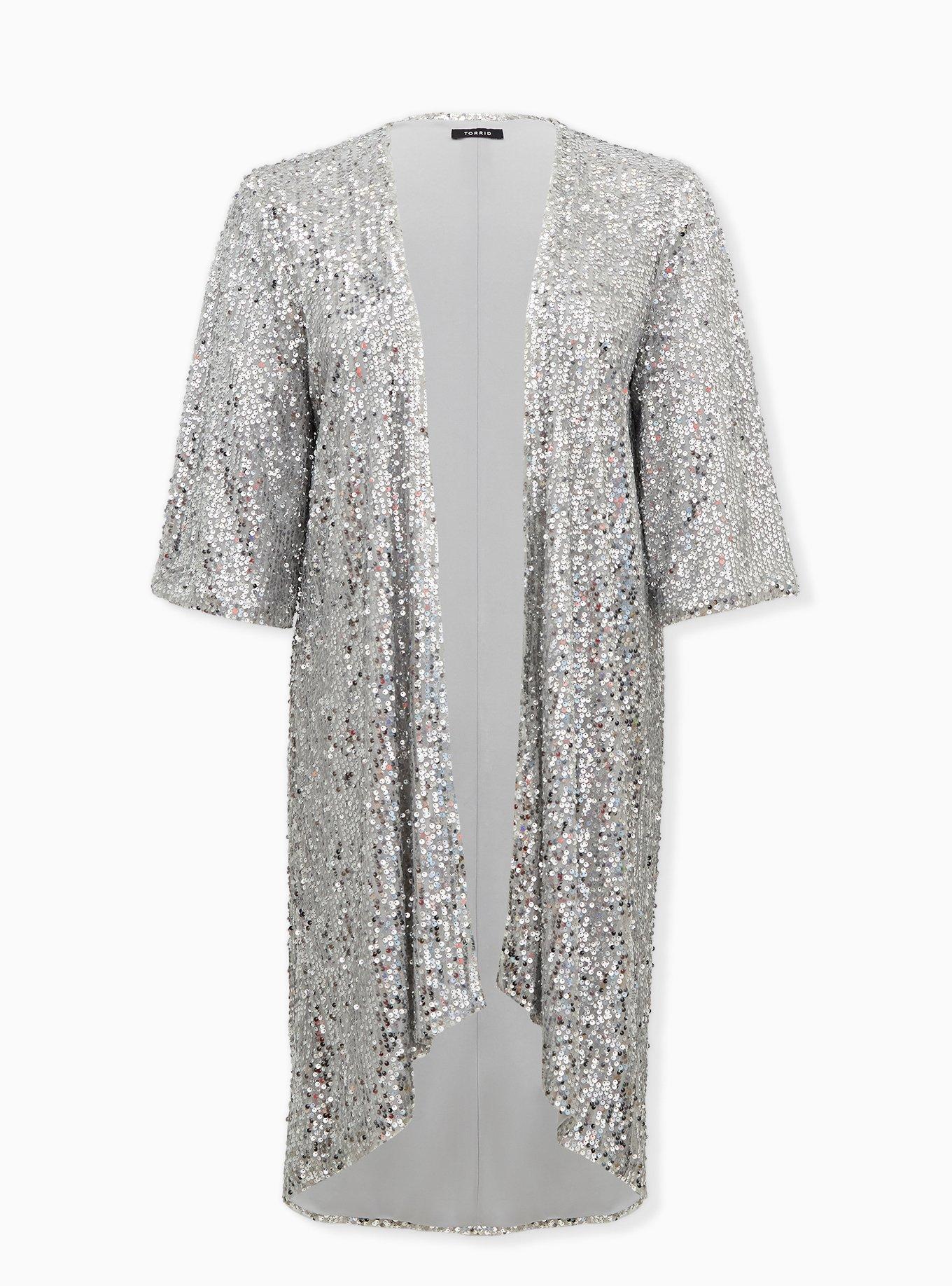 silver sequin kimono dress Silver Sequin Robe, Shinny Silver Cover-up Duster Kimono Dress, Custom Plus  Size Festival Sparkling Sequins Robe, Bridal Sequins Robe
