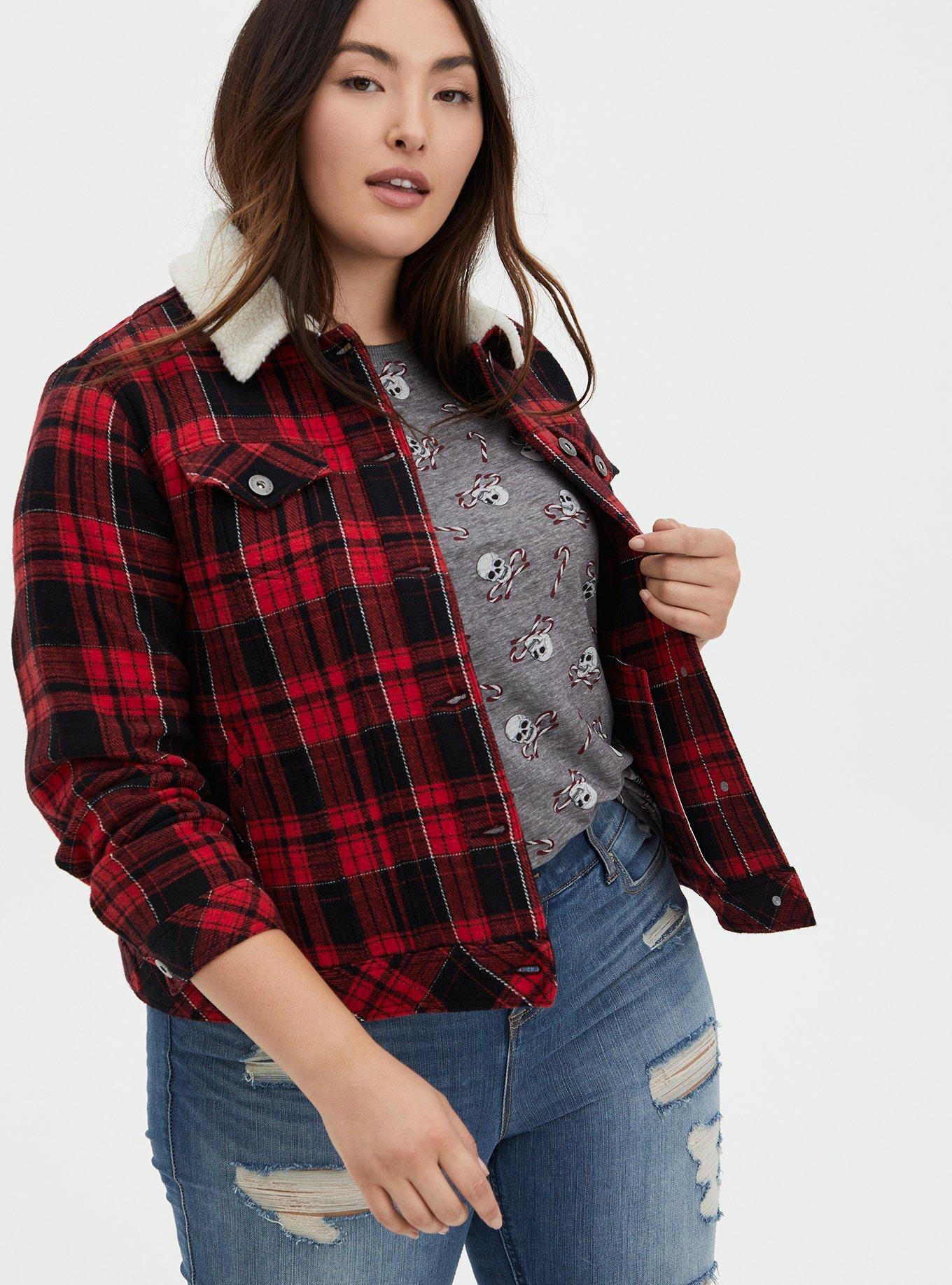 Plus Size - Ruby Red Denim Trucker Jacket - Torrid