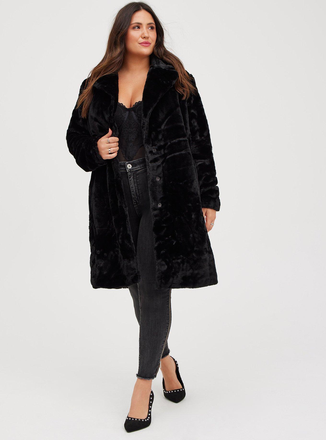 Plus size black faux fur clearance jacket