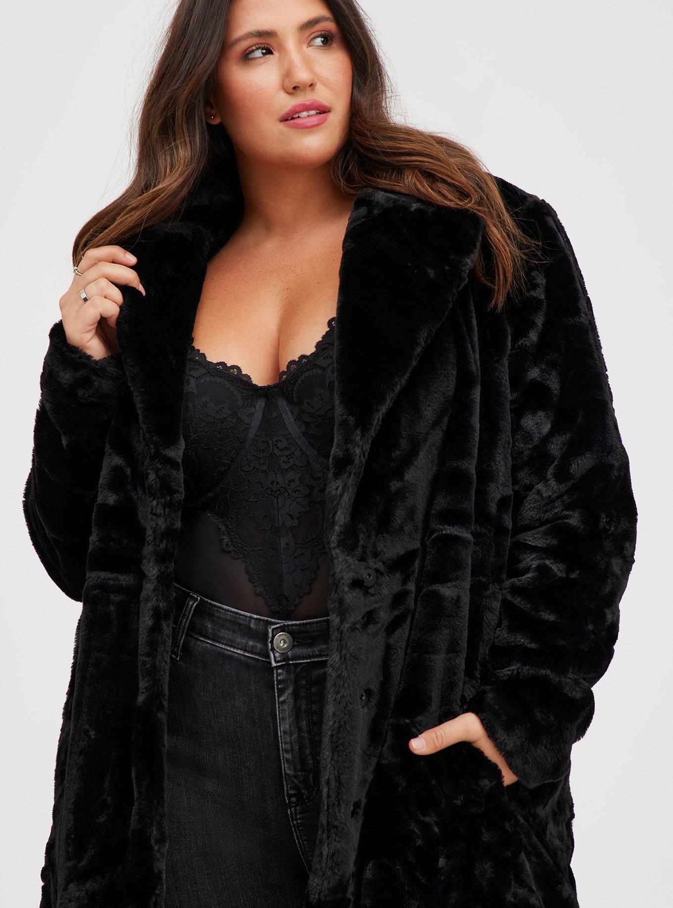 Black fur 2025 jacket plus size