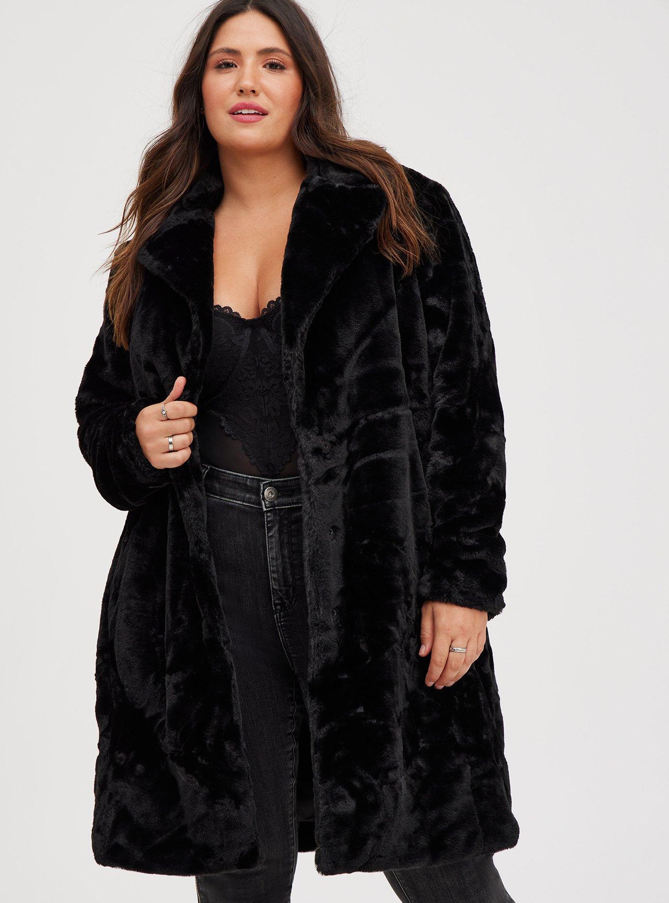 Black faux fur coat size 20 on sale