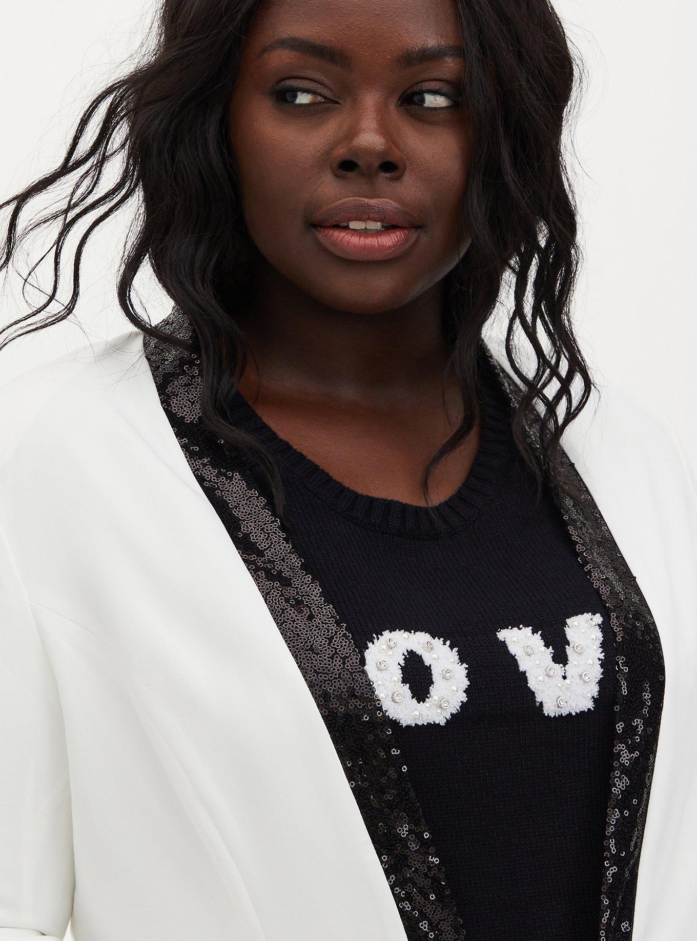 White Blazer With Black Sequin Trim, IVORY, alternate