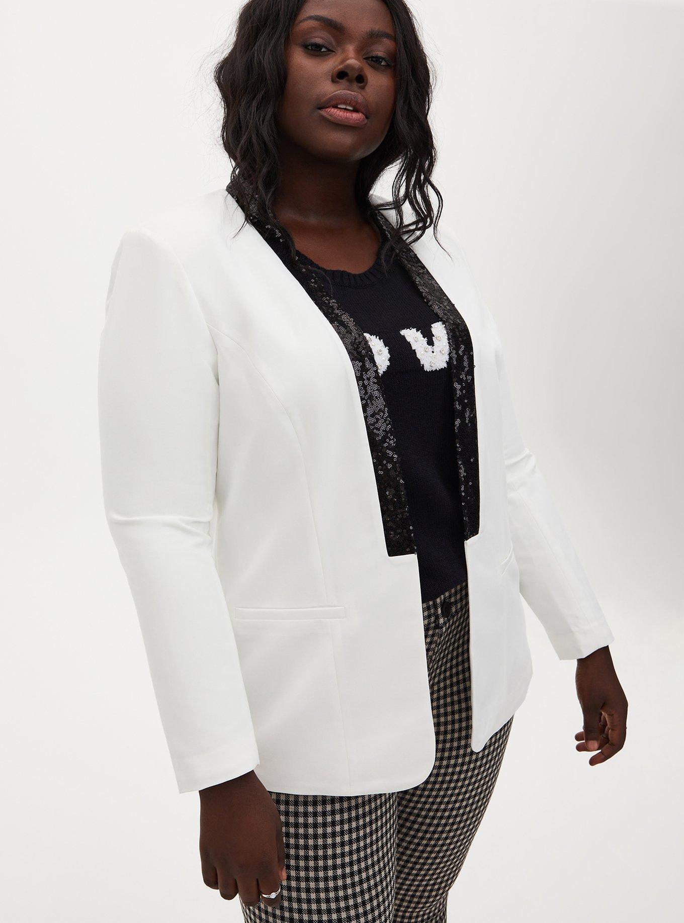 Plus Size White Blazer With Black Sequin Trim Torrid