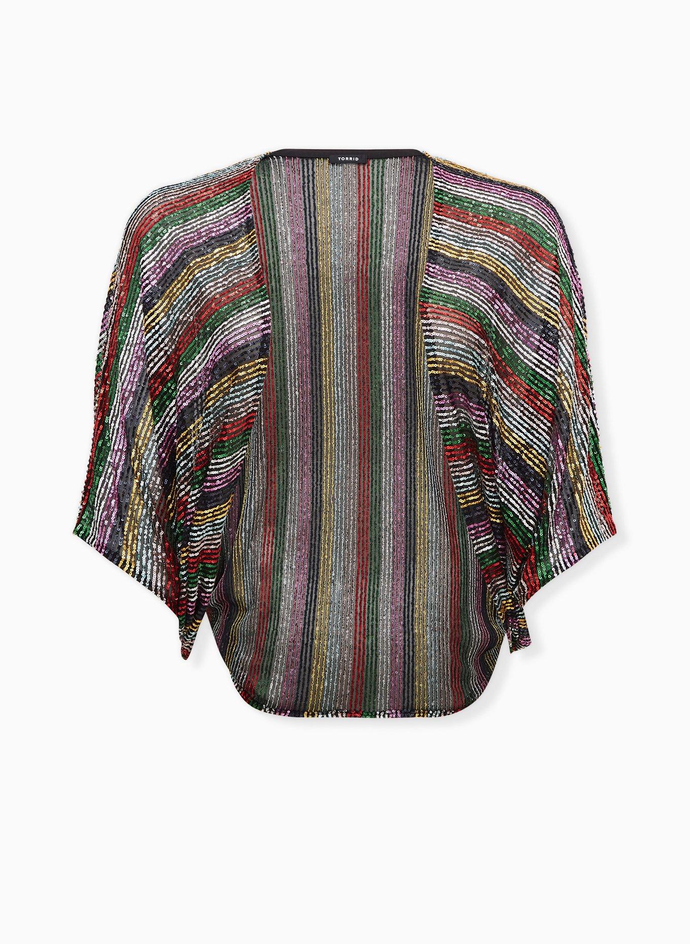 Rainbow Sequin Coccoon Kimono , , hi-res