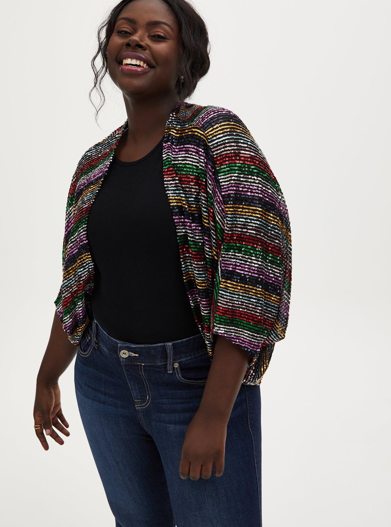Rainbow Sequin Coccoon Kimono , , hi-res