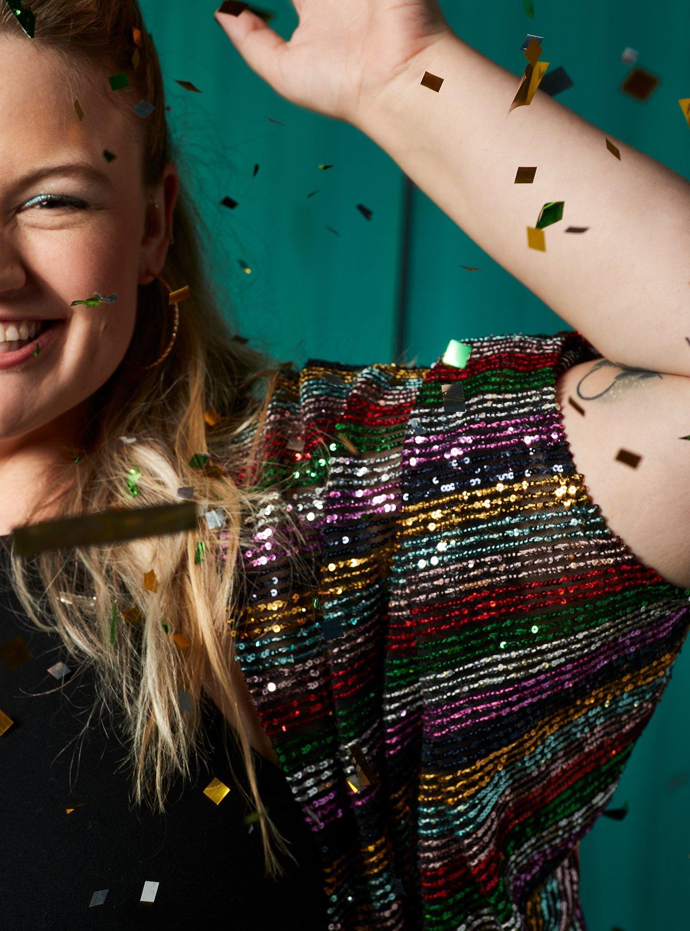 Rainbow Sequin Coccoon Kimono , , hi-res