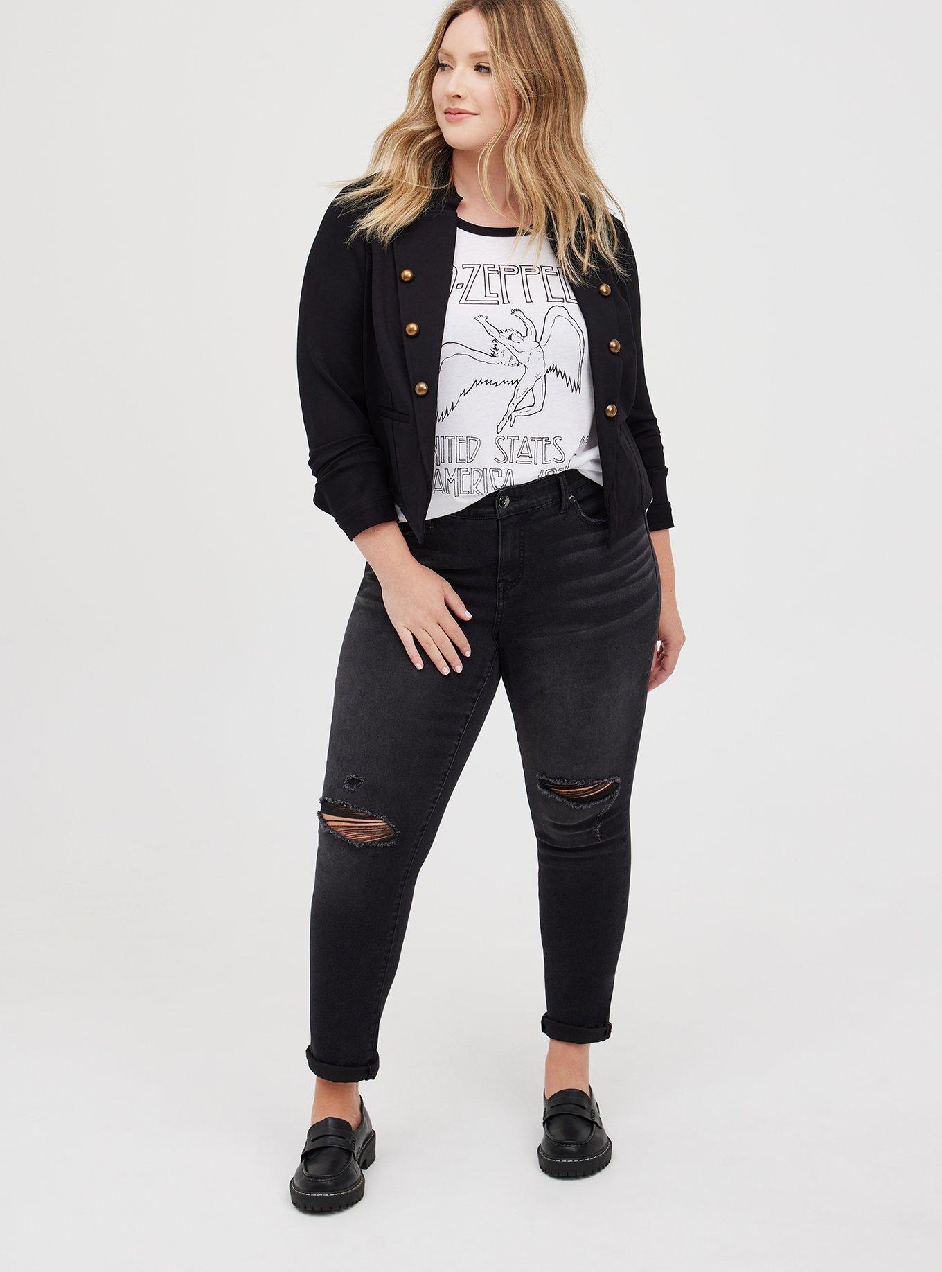 Plus Size Military Jacket - Luxe Ponte Black, DEEP BLACK, alternate