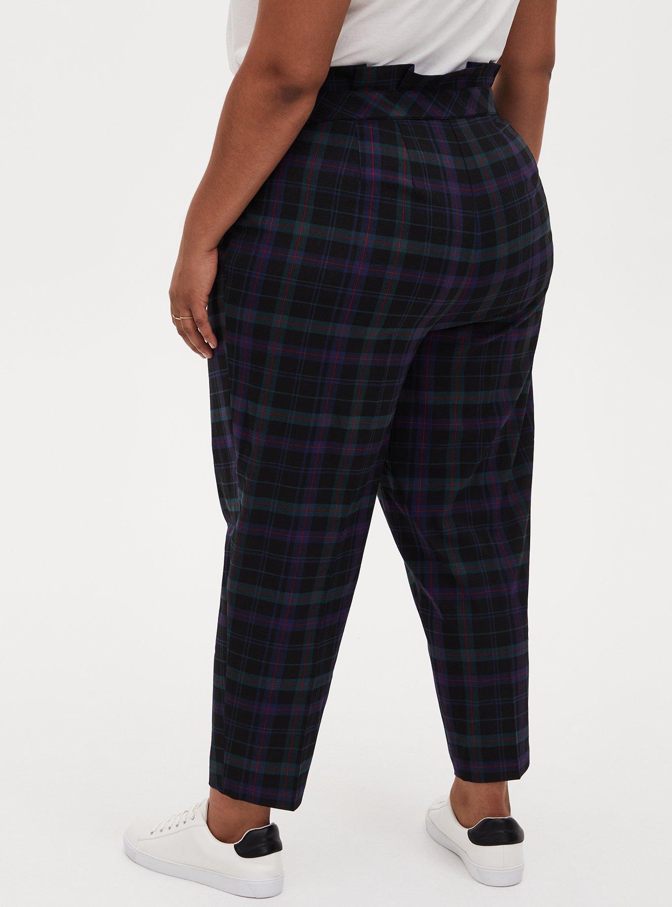 Blue & Green Plaid Paperbag Tapered Pant , PLAID BLUE, alternate