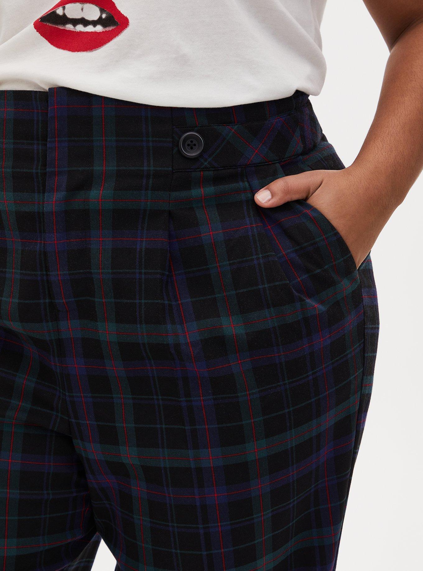 Blue & Green Plaid Paperbag Tapered Pant , PLAID BLUE, alternate