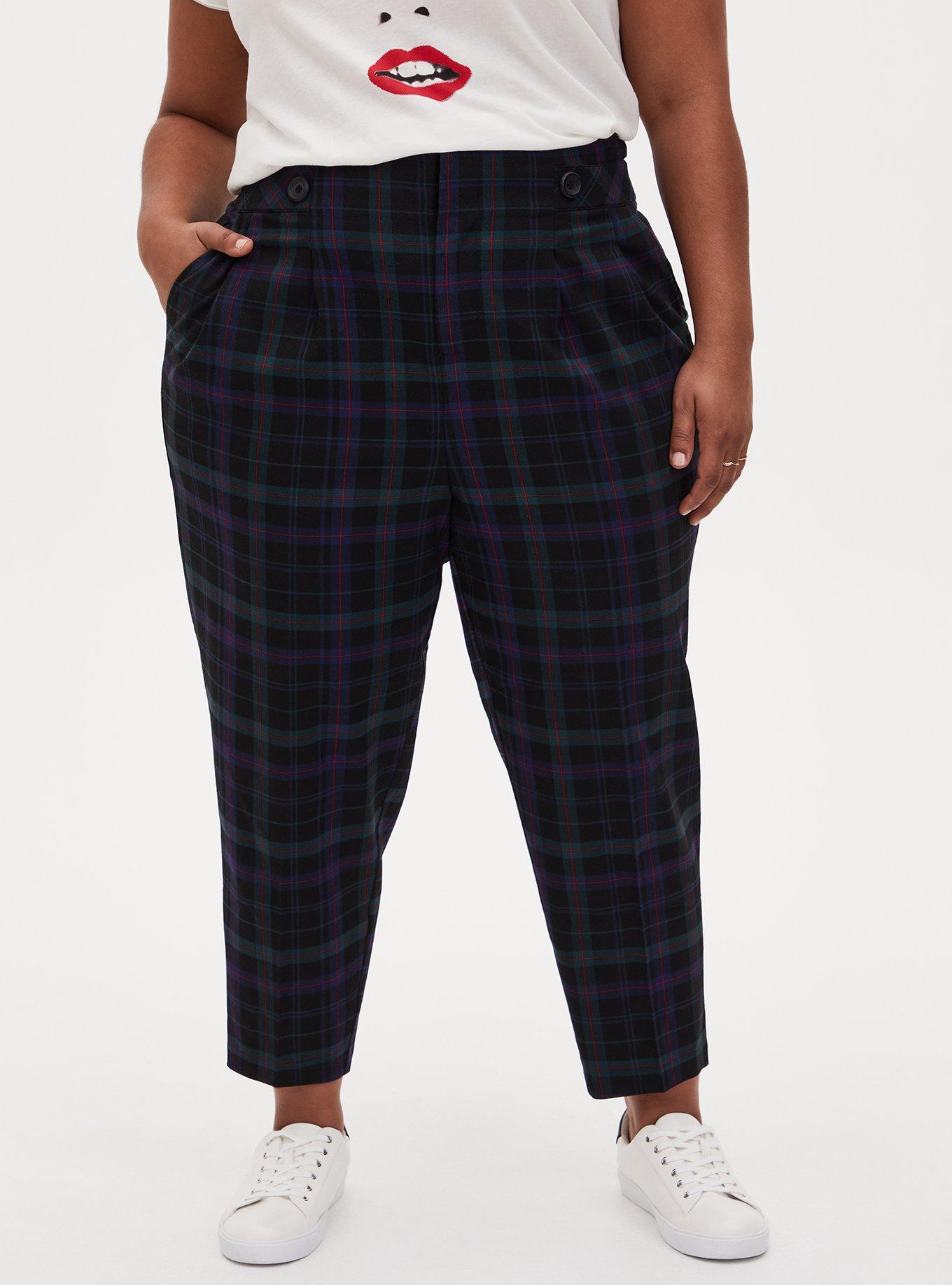 Blue & Green Plaid Pants With Detachable Chain