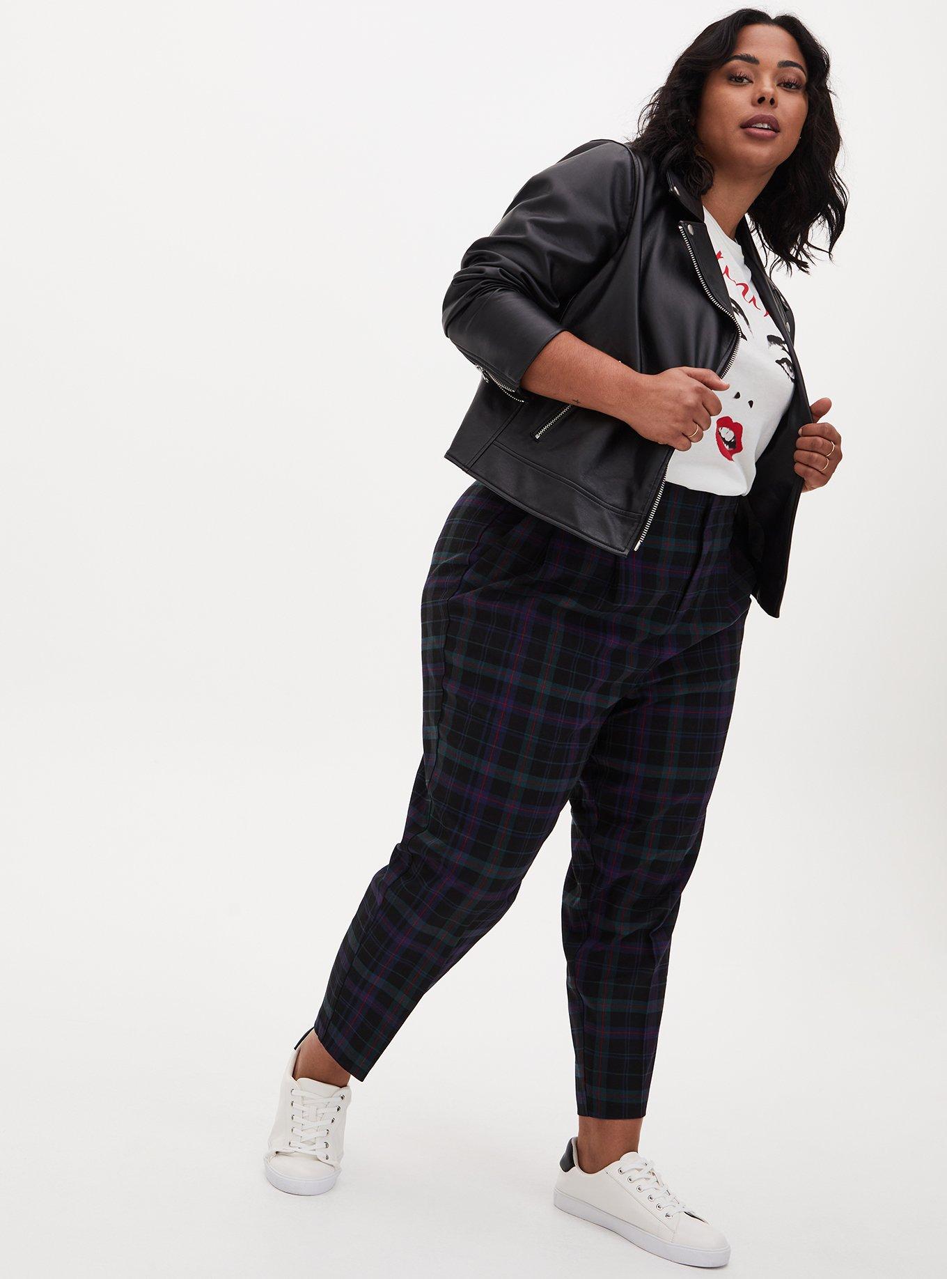 Black & Gray Plaid Pants With Belt Plus Size