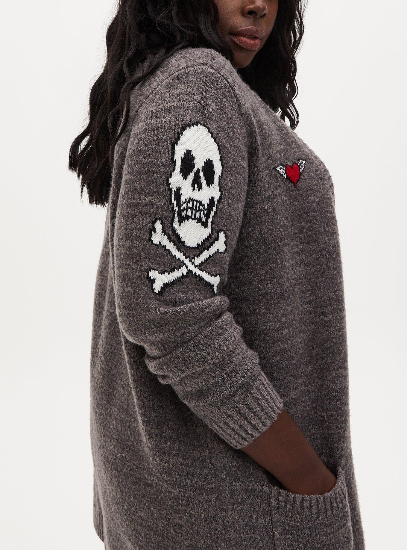 Plus Size - Grey Skull & Rose Open Front Cardigan - Torrid