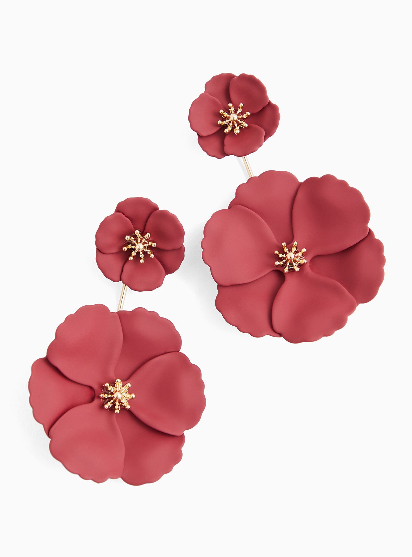 Plus Size - Matte Burgundy Purple Double Floral Ear Jacket Earrings ...