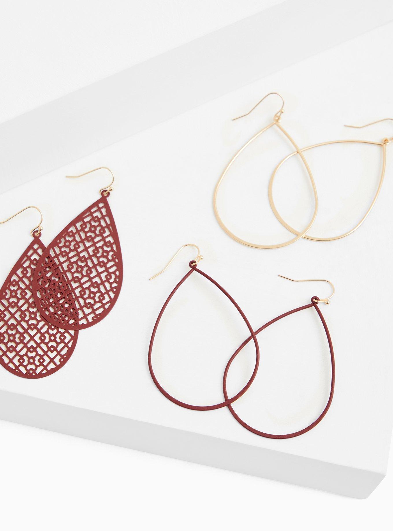 Plus Size   Matte Burgundy Purple Filigree Teardrop Earrings Set   Set