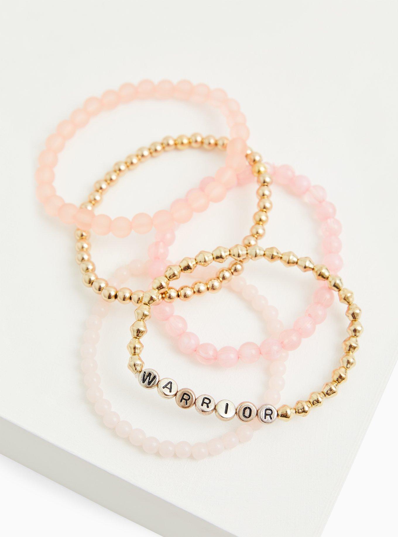 Plus Size Breast Cancer Awareness - Warrior Stretch Bracelet Set of 5, MULTI, alternate