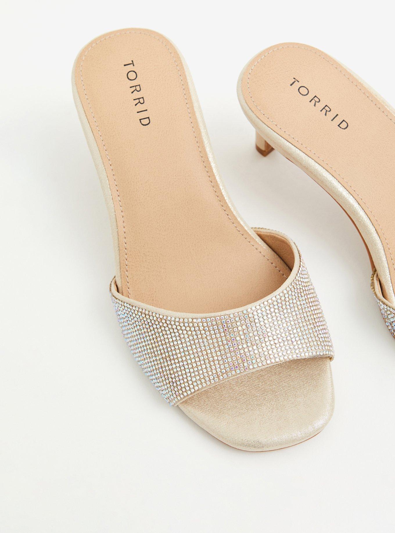 Plus Size Gold Rhinestone Square Toe Mule (WW), GOLD, alternate