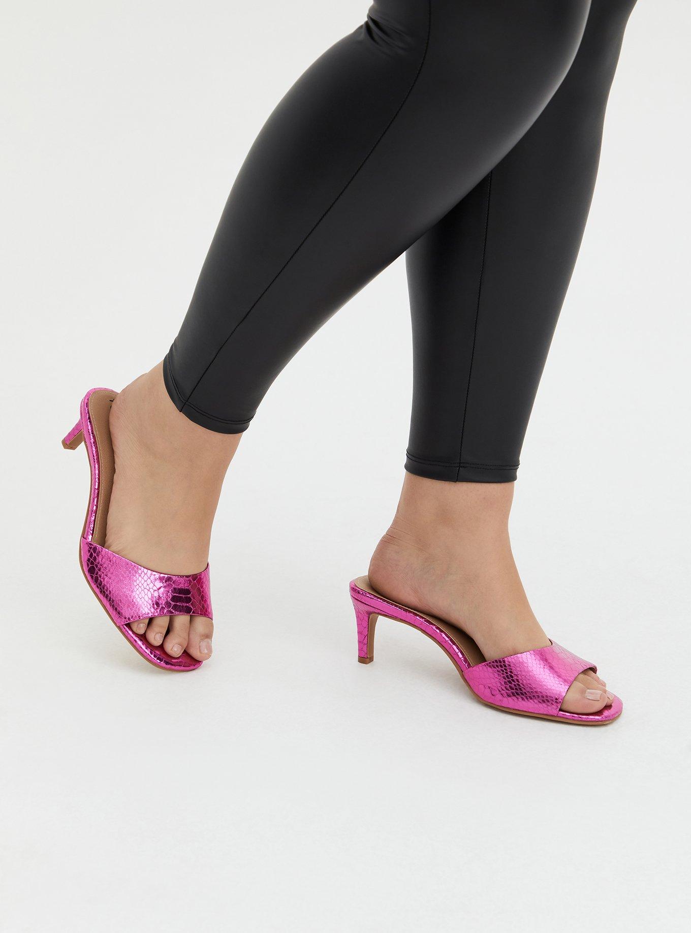 Neon Pink Faux Leather Snakeskin Mule Heel (WW), , hi-res