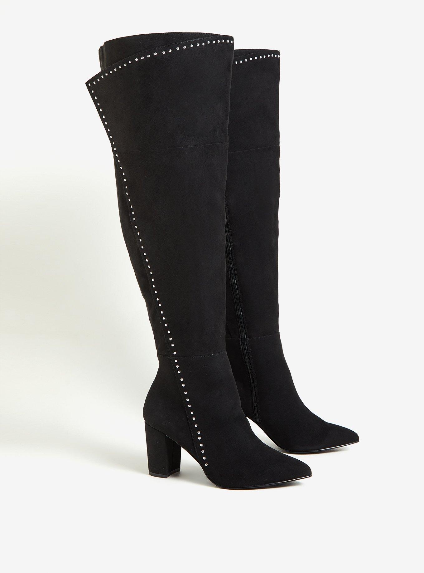 Black Faux Suede Studded Over-The-Knee Boot (WW), BLACK, alternate