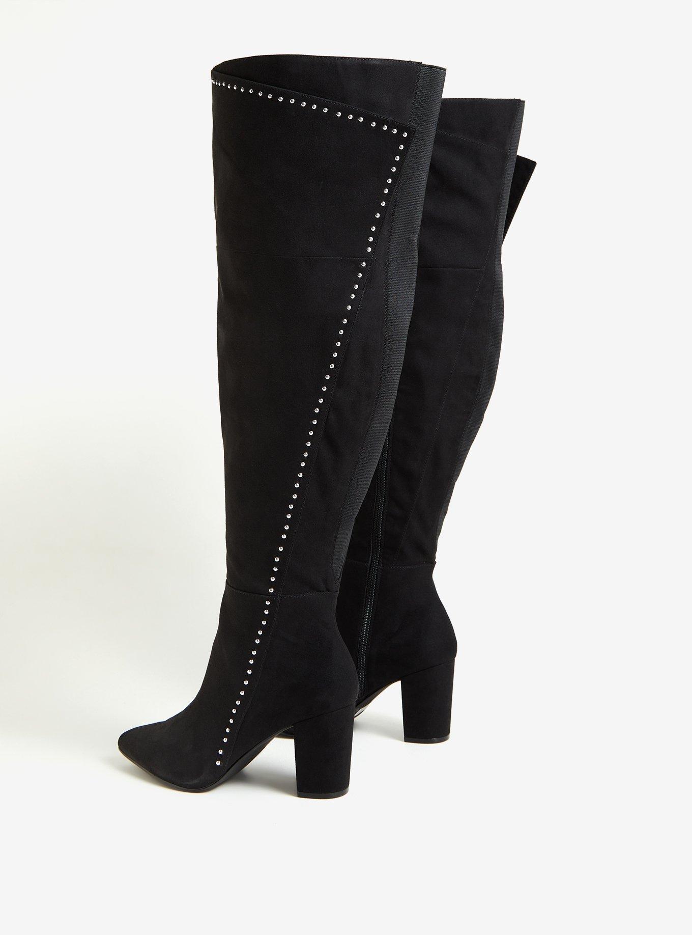 Black Faux Suede Studded Over-The-Knee Boot (WW), BLACK, alternate