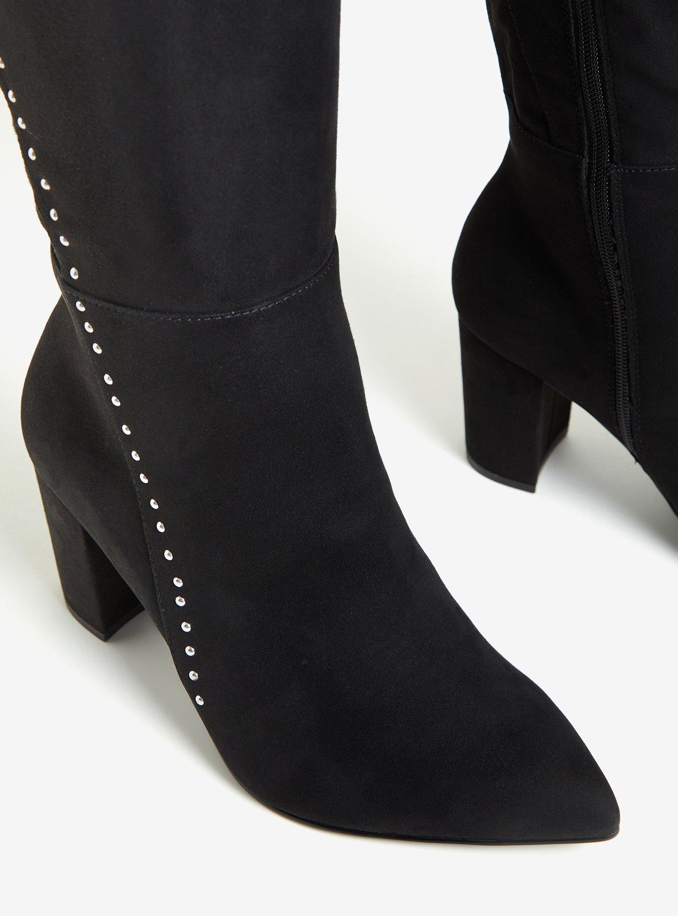 Black Faux Suede Studded Over-The-Knee Boot (WW), BLACK, alternate