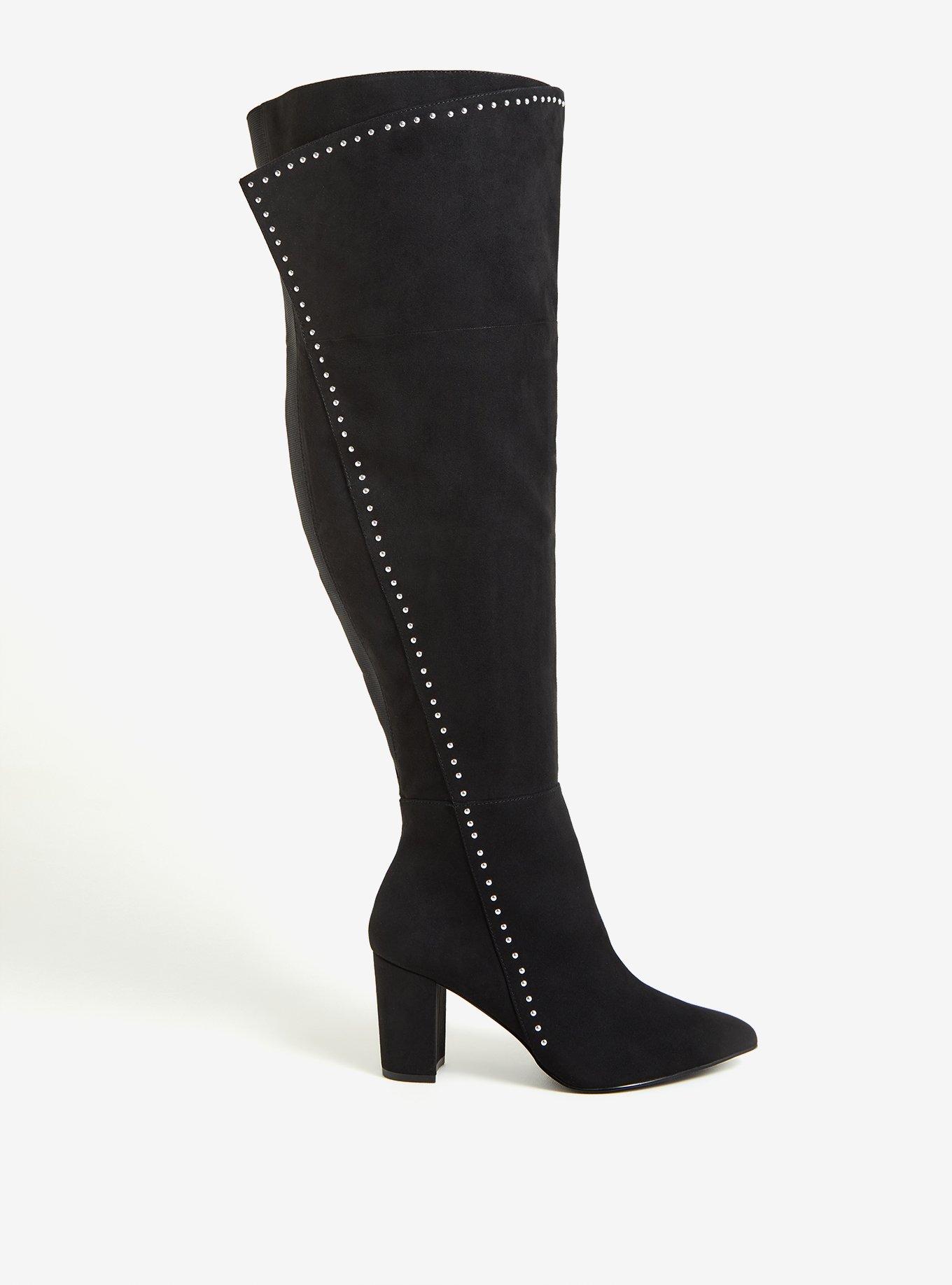 Black Faux Suede Studded Over-The-Knee Boot (WW), BLACK, hi-res