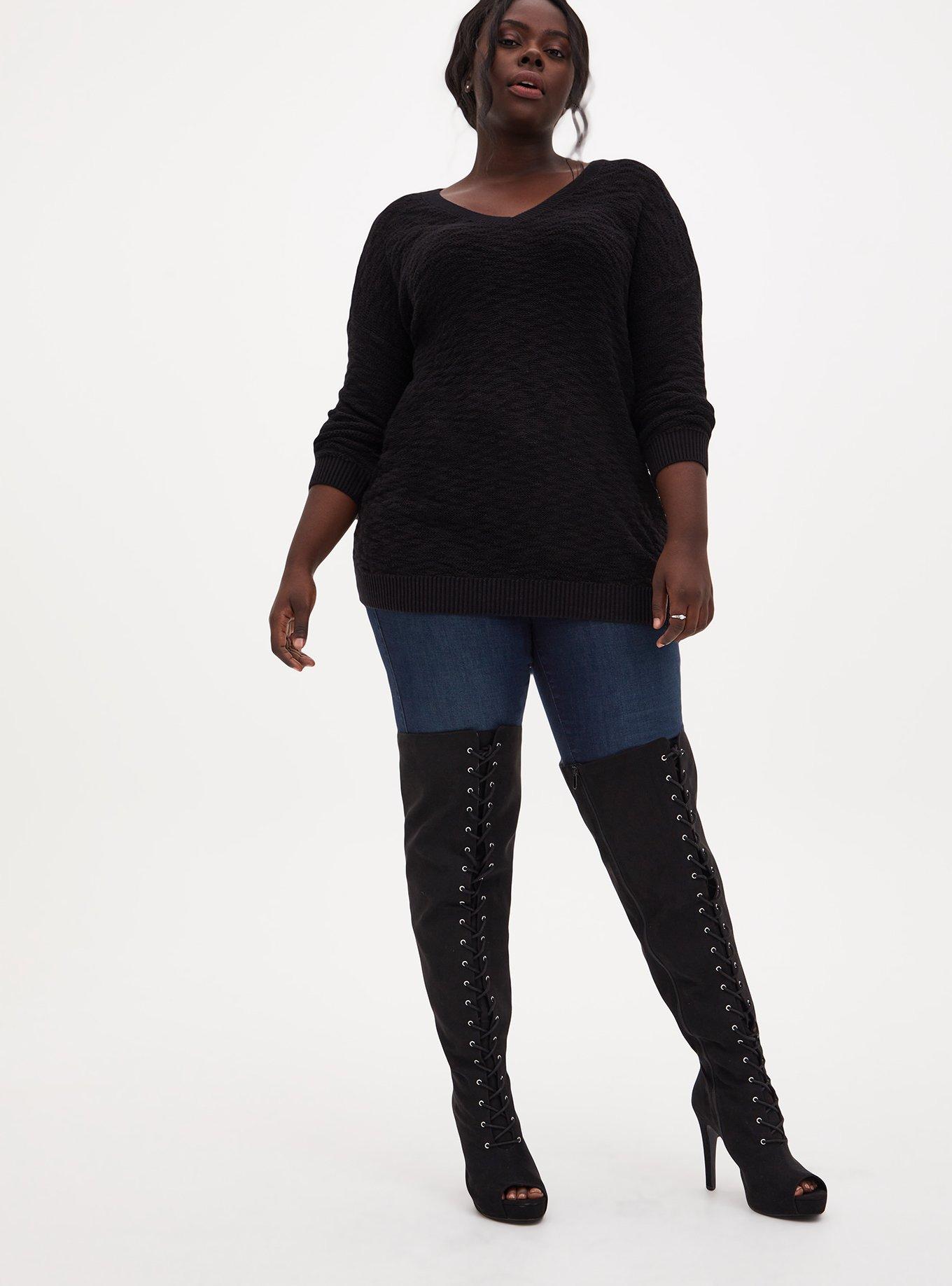 Plus size open toe thigh high boots on sale