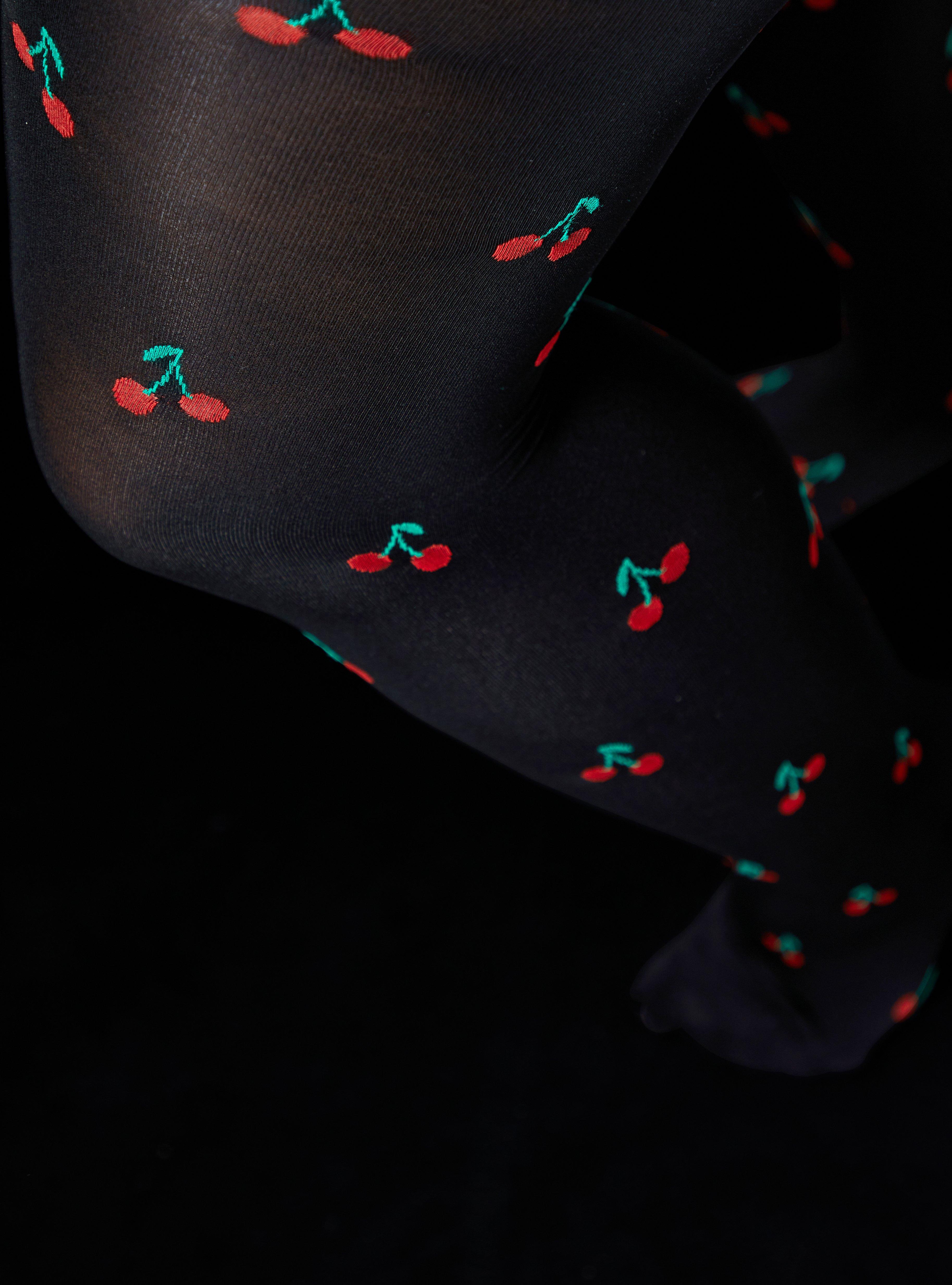 Plus Size Betsey Johnson Cherry Print & Black Tights, , hi-res