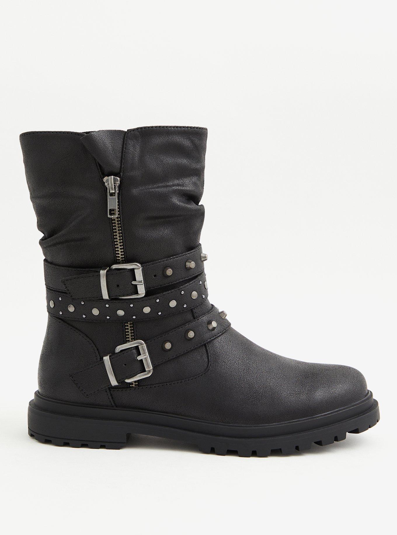 Studded Lug Sole Moto Bootie (WW), BLACK, alternate