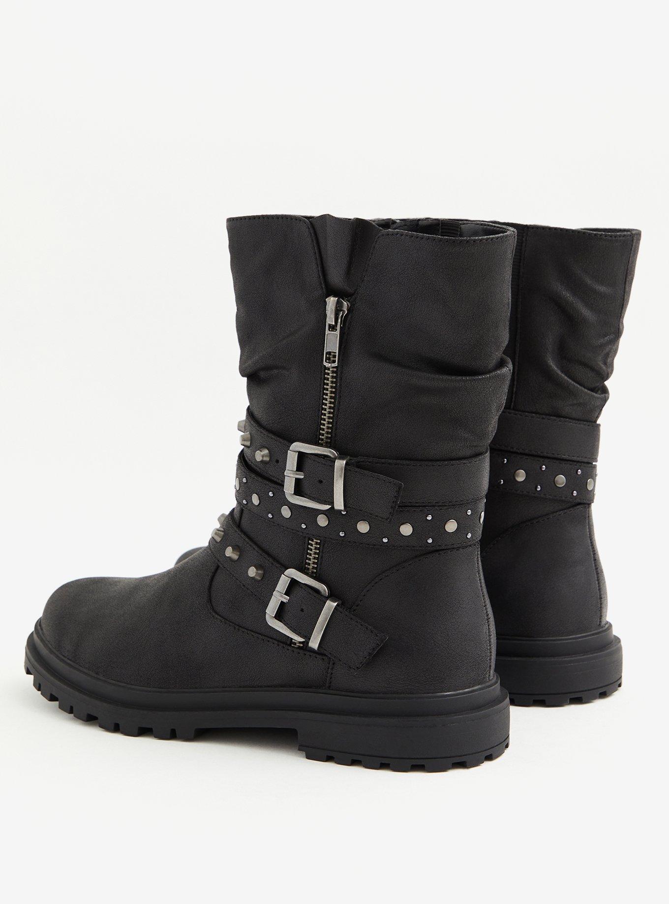 Studded Lug Sole Moto Bootie (WW), BLACK, alternate