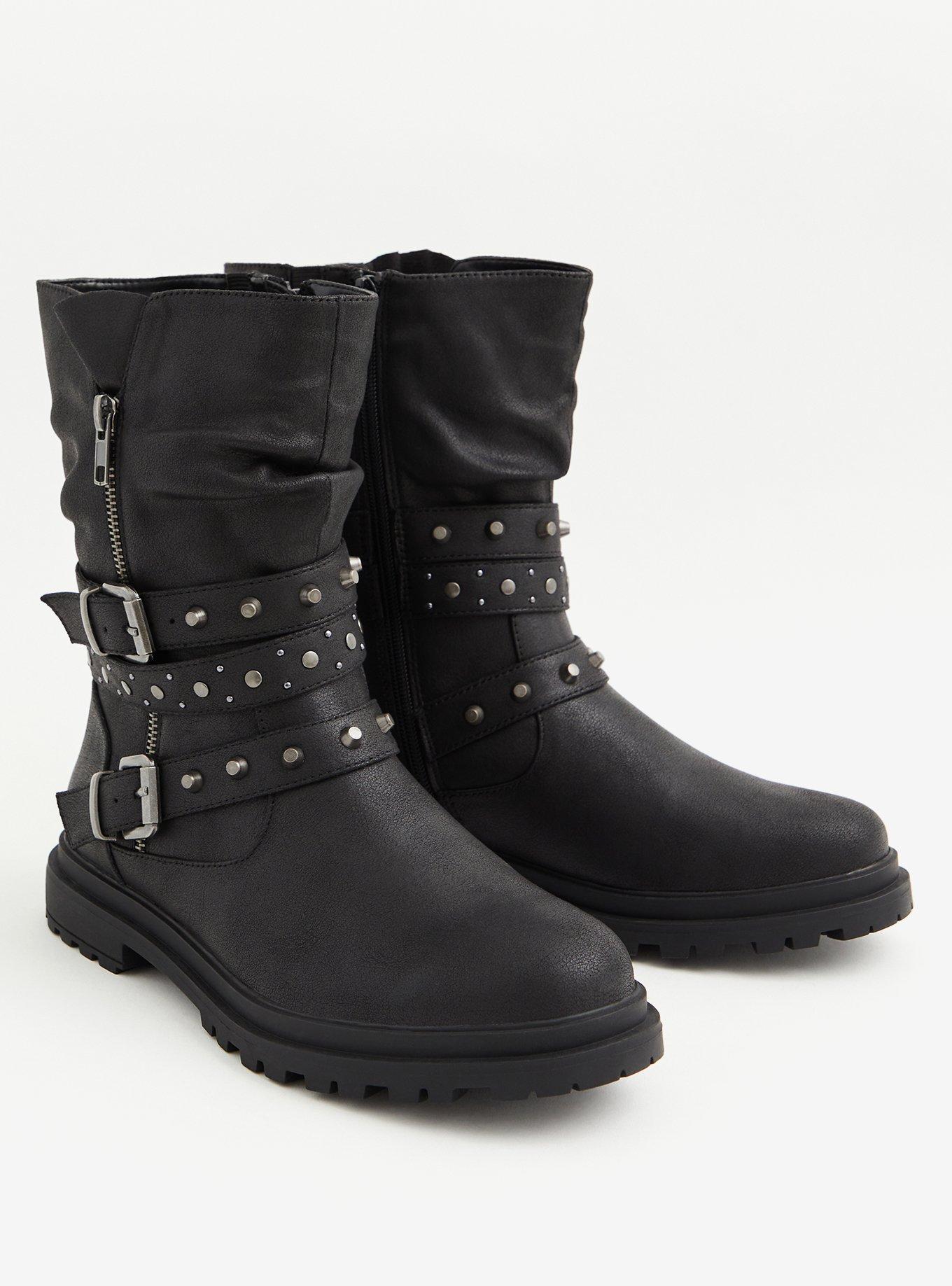 Studded Lug Sole Moto Bootie (WW), BLACK, alternate