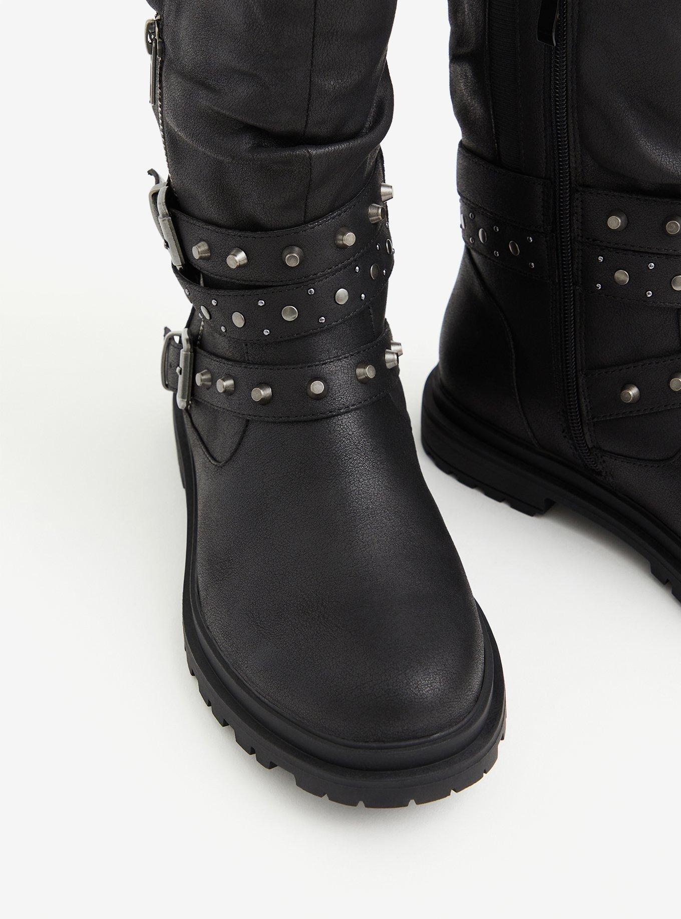 Studded Lug Sole Moto Bootie (WW), BLACK, alternate