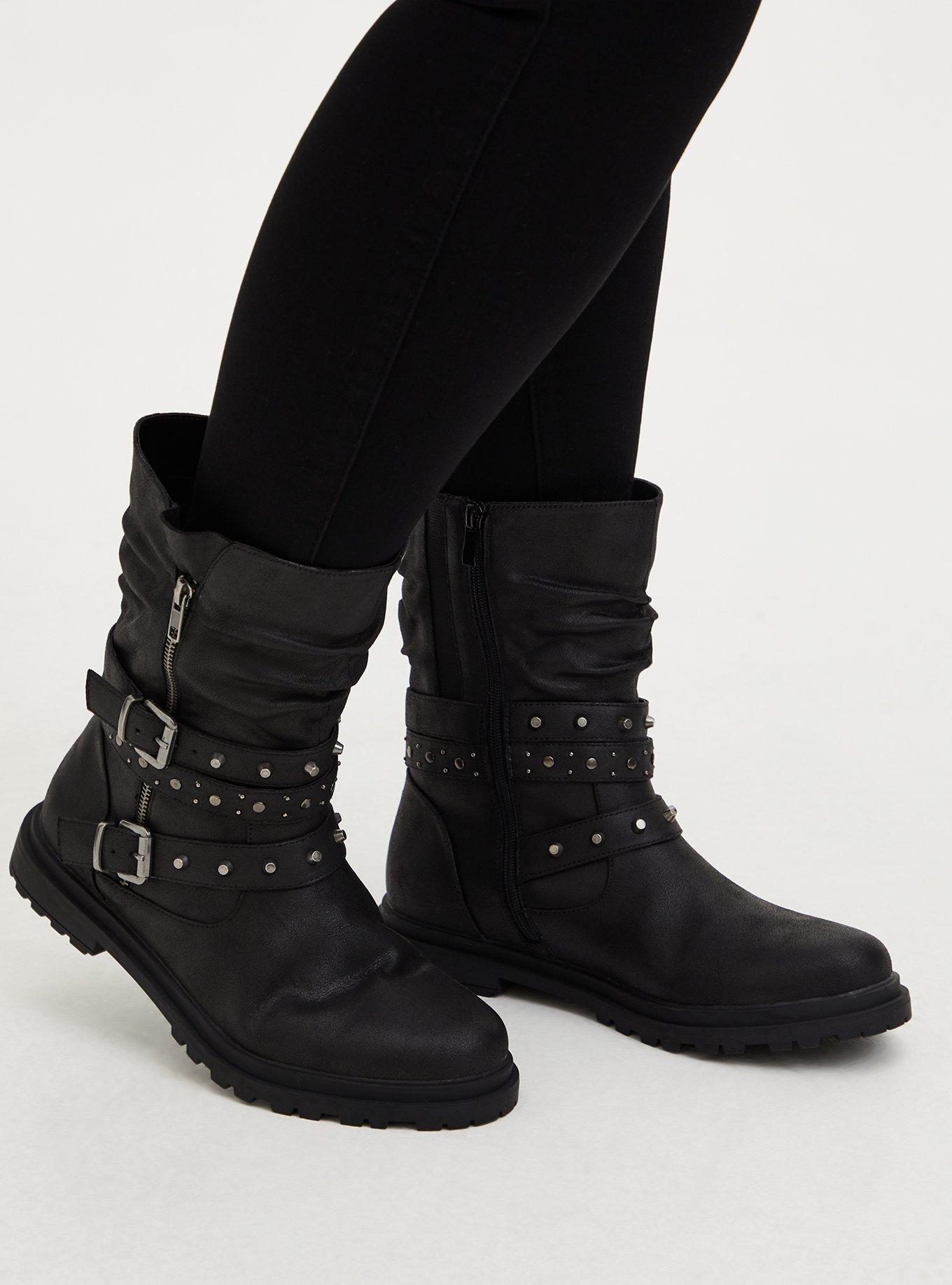 Studded Lug Sole Moto Bootie (WW), BLACK, hi-res