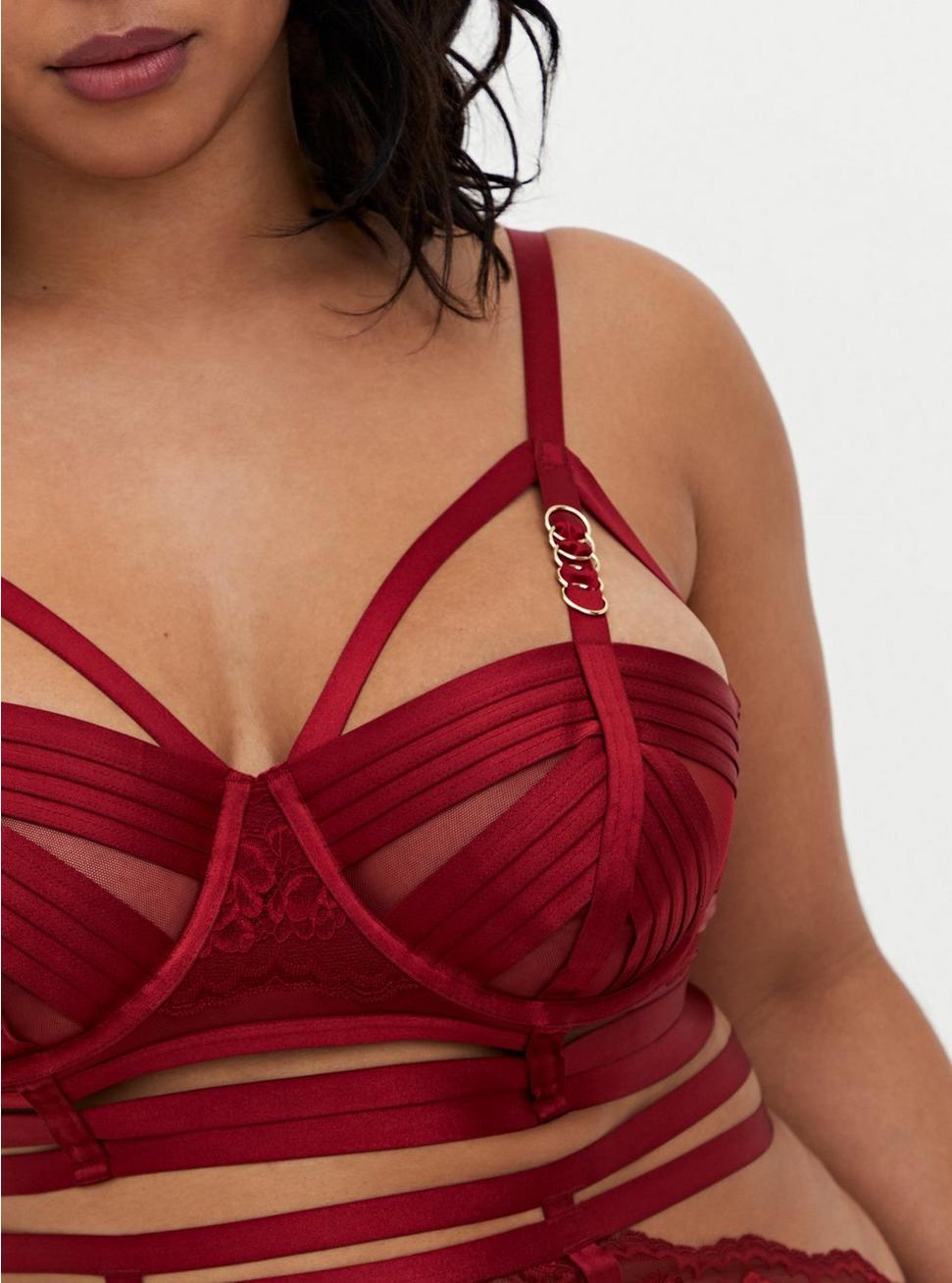 Plus Size - Straps And Rings Satin Underwire Bra With Mesh Cup - Torrid