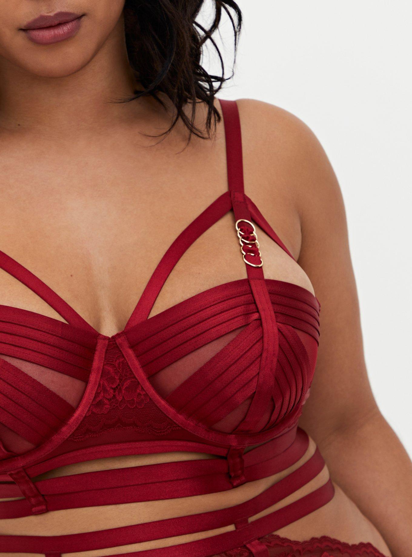 Straps And Rings Satin Underwire Bra With Mesh Cup, BIKING RED, alternate