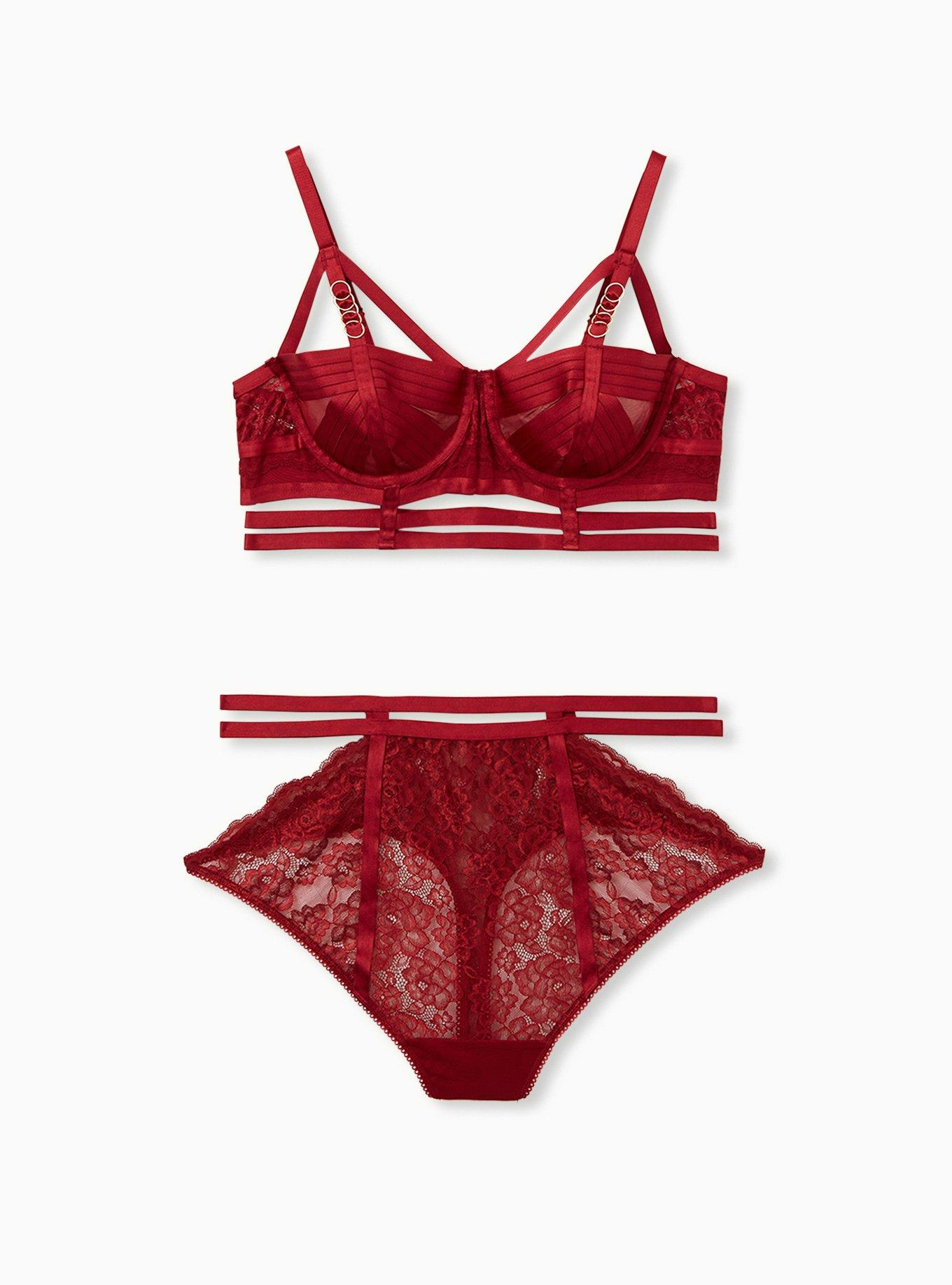 Straps And Rings Satin Underwire Bra With Mesh Cup, BIKING RED, alternate