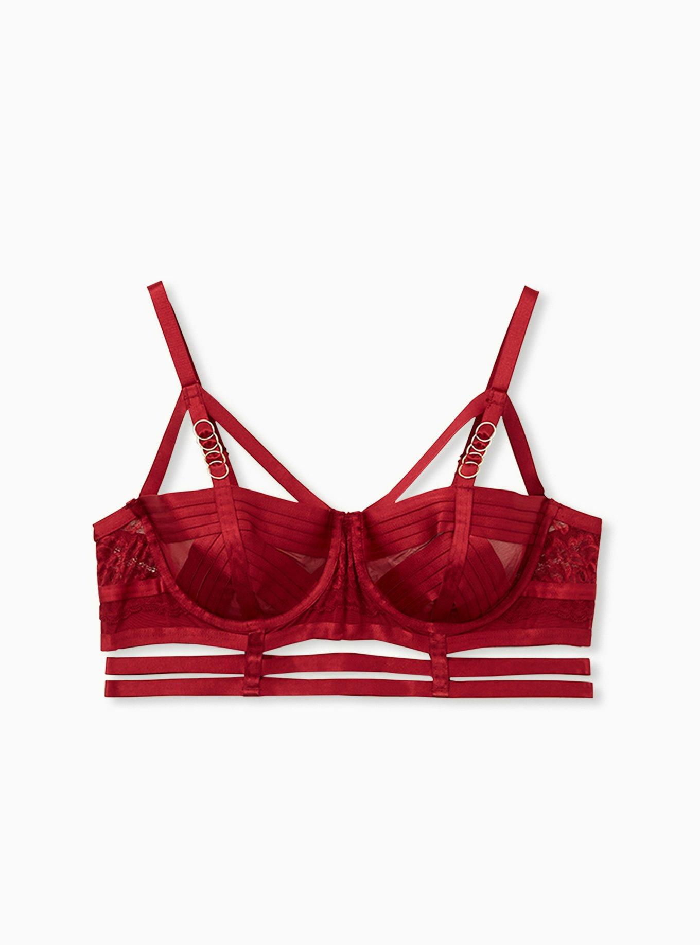 Straps And Rings Satin Underwire Bra With Mesh Cup, BIKING RED, hi-res