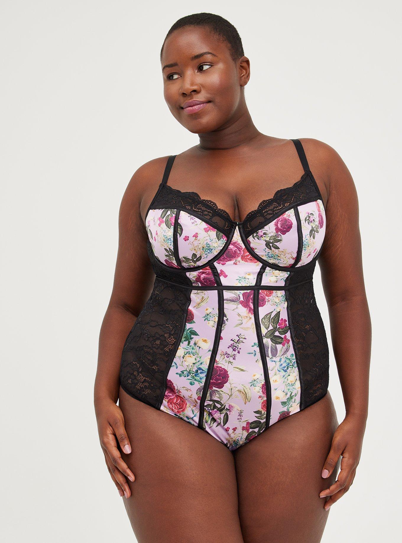 Satin & Floral Lace Lingerie Basque Corset in UK Plus Sizes – Just For You  Boutique®