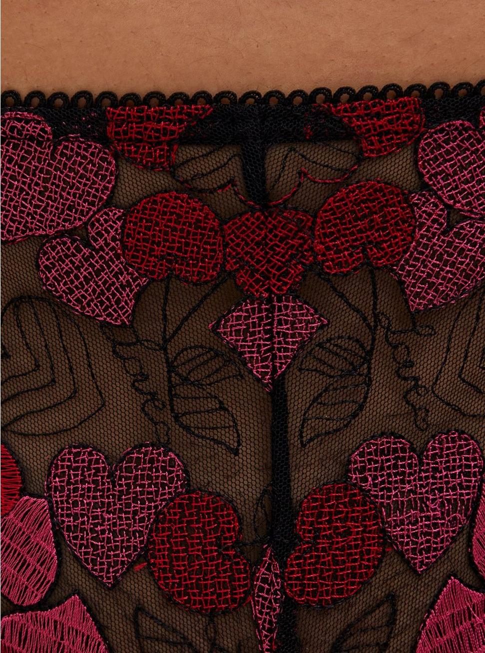 Black & Pink Heart Embroidered Back Slit Hipster Panty, MULTI, alternate