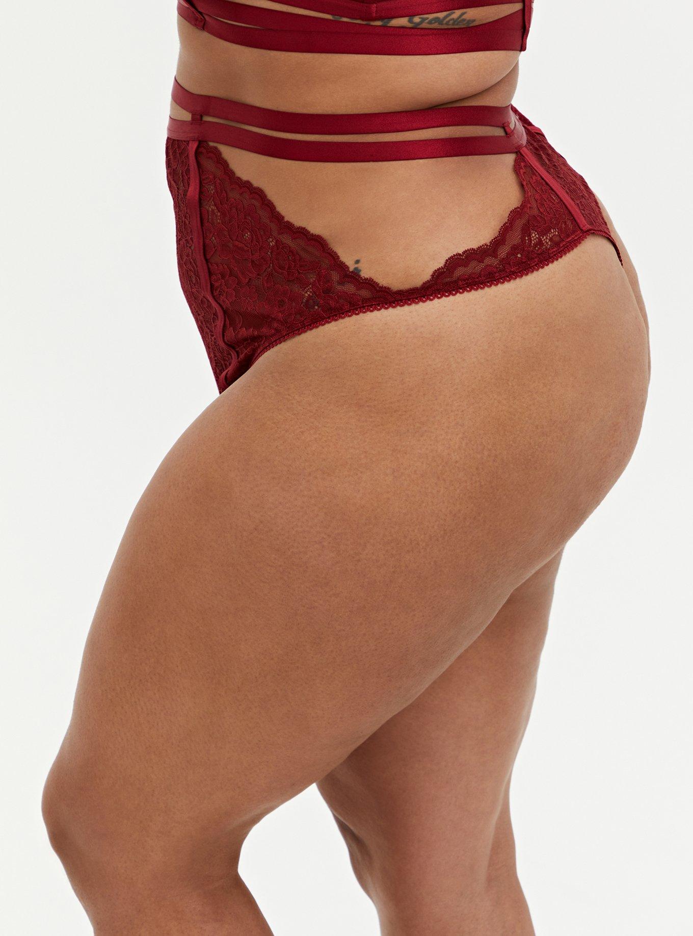 Plus Size Straps And Rings Lace Thong Panty, BIKING RED, alternate