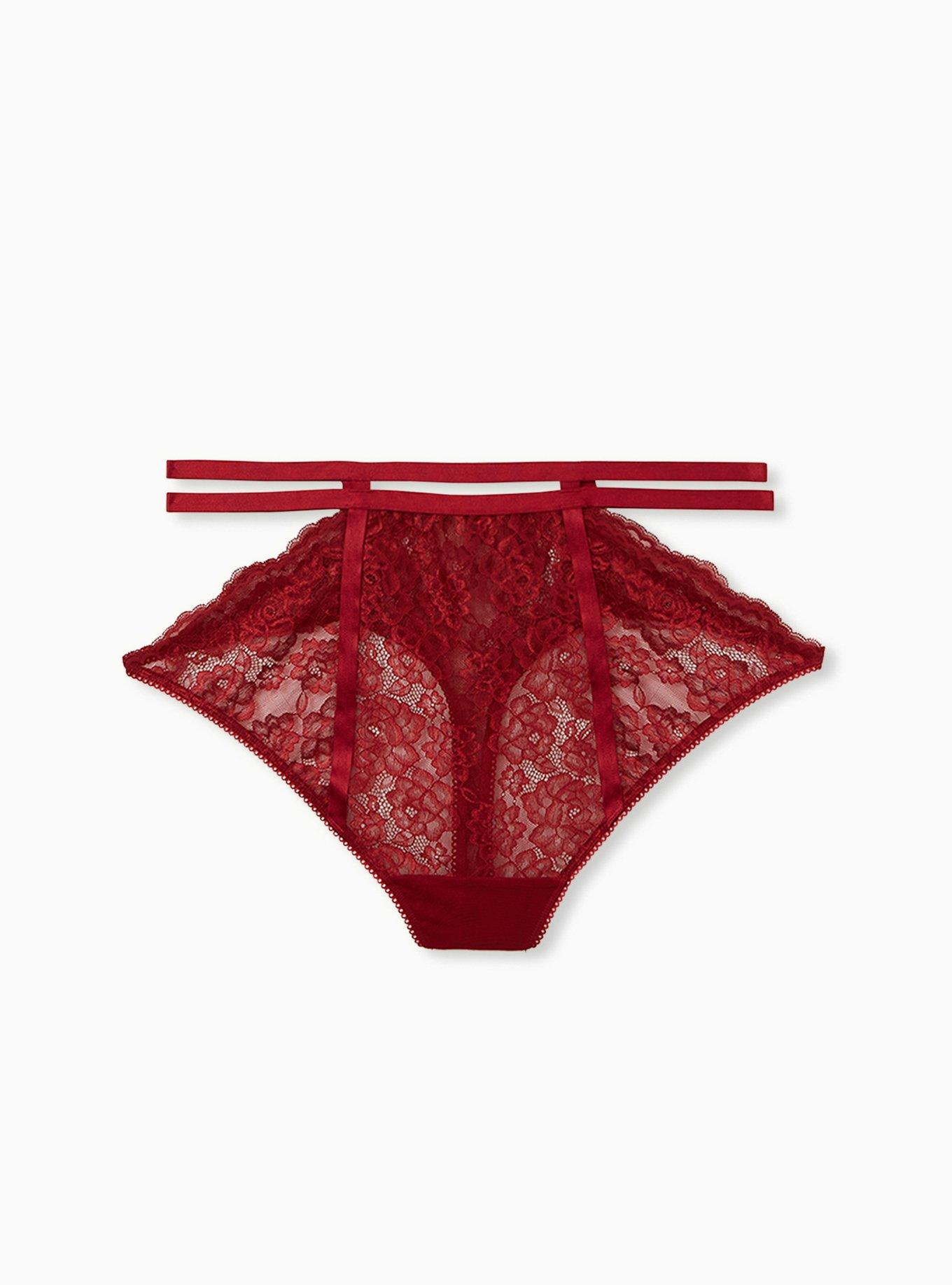 Plus Size Straps And Rings Lace Thong Panty, BIKING RED, hi-res