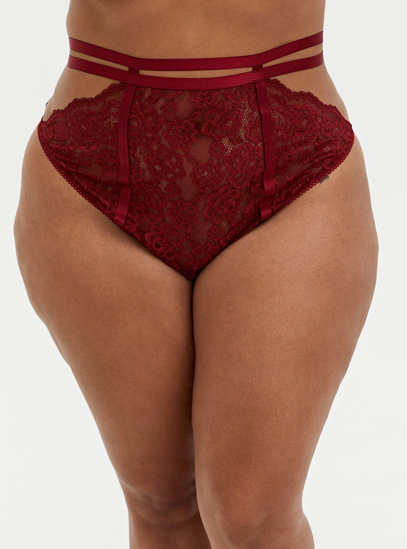 Plus Size Straps And Rings Lace Thong Panty, BIKING RED, hi-res