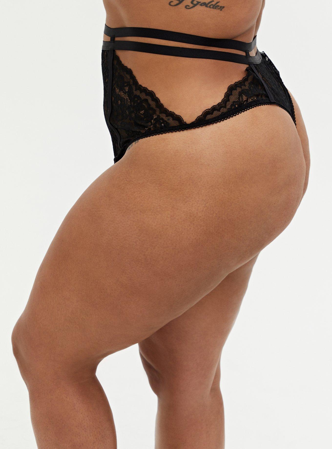 Plus Size - Microfiber And Lace Thong Panty With Cage Back - Torrid